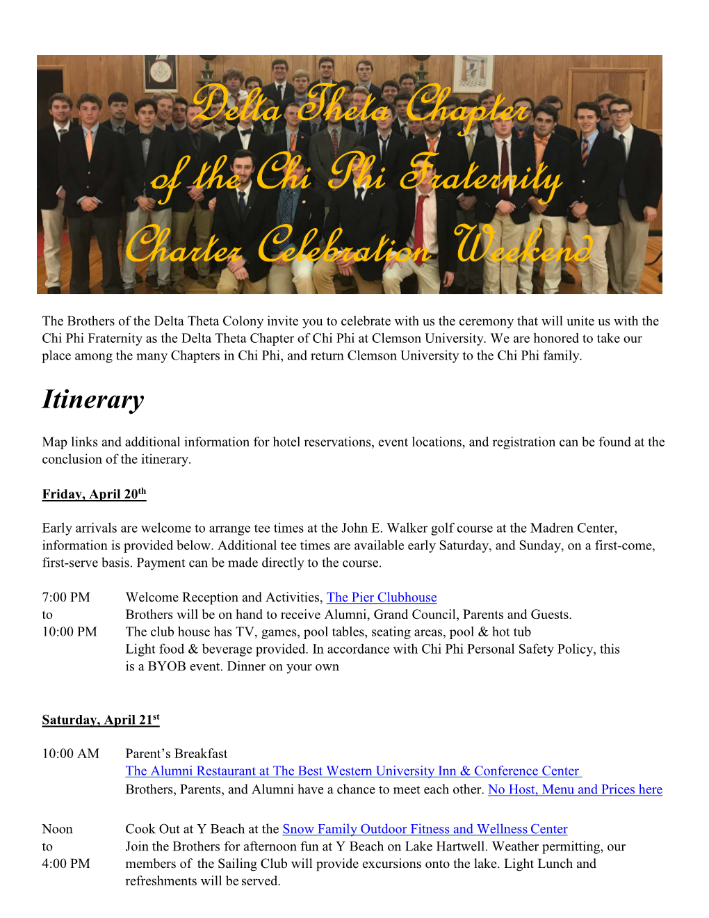 Delta Theta Chapter of the Chi Phi Fraternity Charter Celebration Weekend