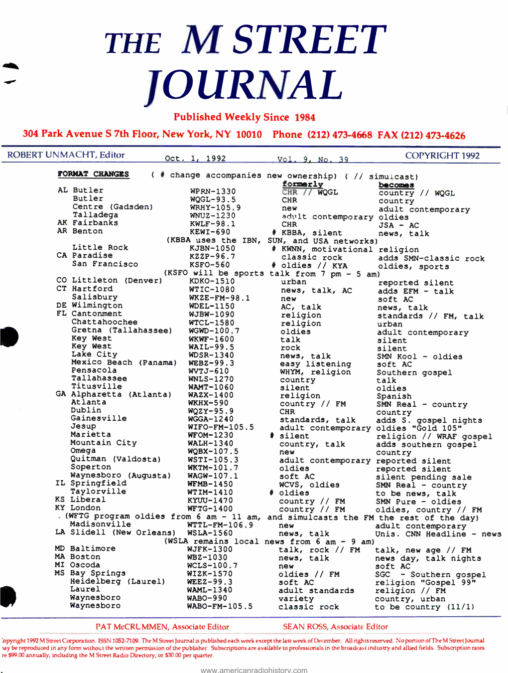 THE M STREET J0 URNAL Published Weekly Since 1984 304 Park Avenue S 7Th Floor, New York, NY 10010 Phone (212) 473 -4668 FAX (212) 473 -4626