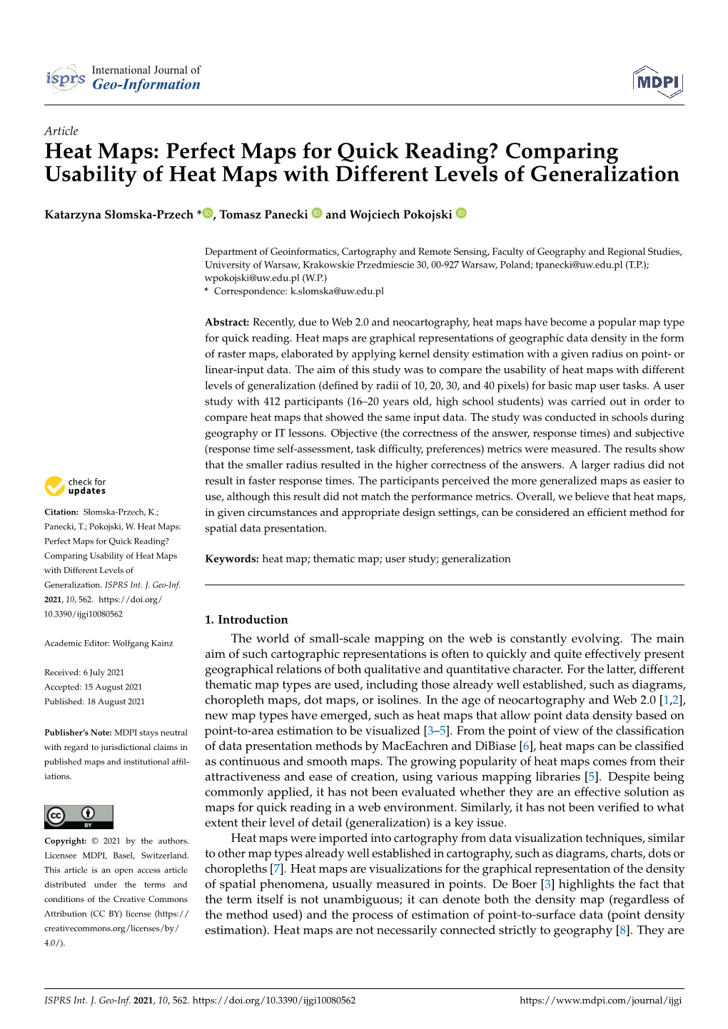 Heat Maps: Perfect Maps for Quick Reading? Comparing Usability of Heat Maps with Different Levels of Generalization