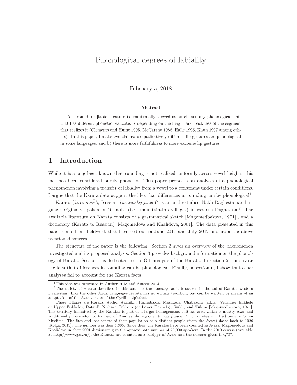 Phonological Degrees of Labiality