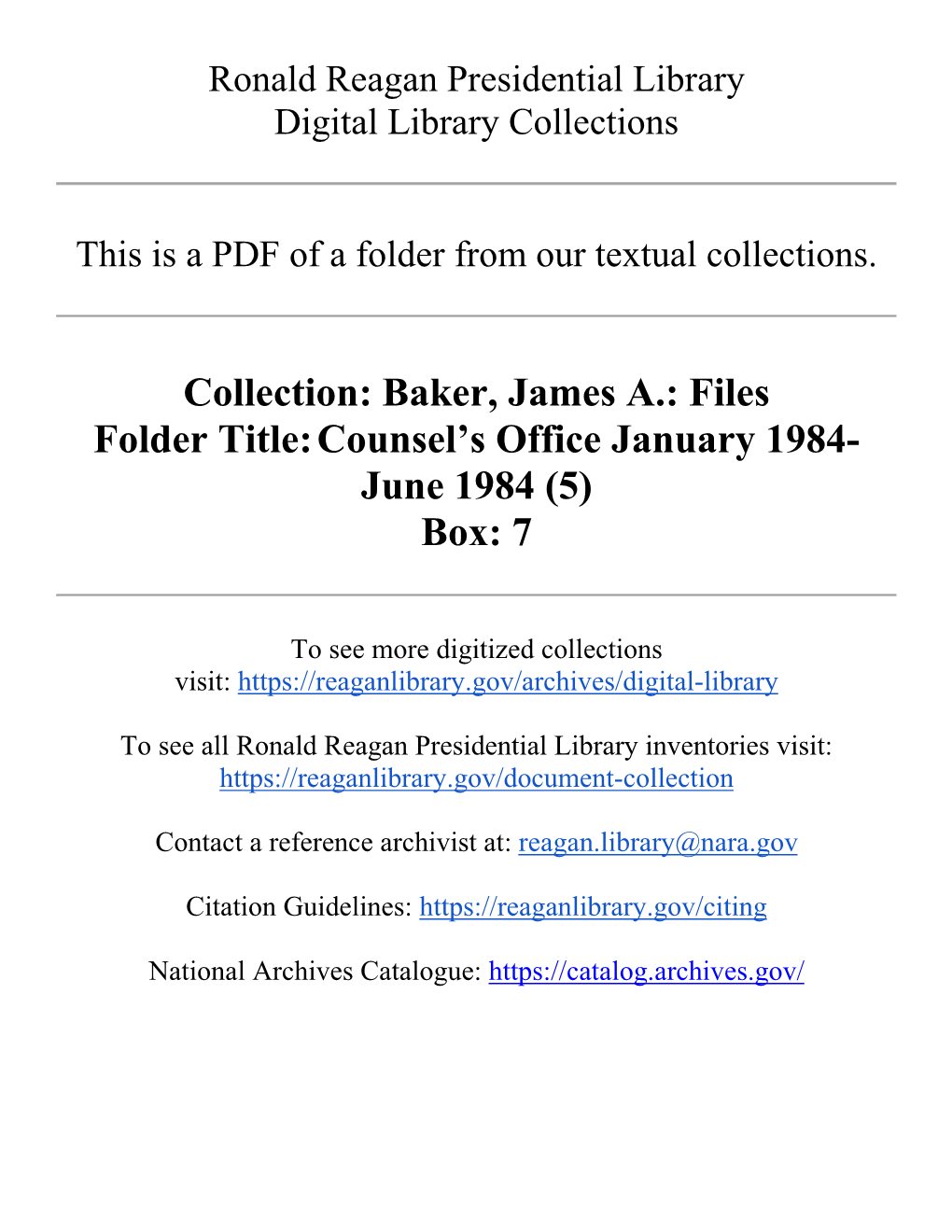 Files Folder Title:Counsel's Office January 1984- June 1984 (5) Box: 7