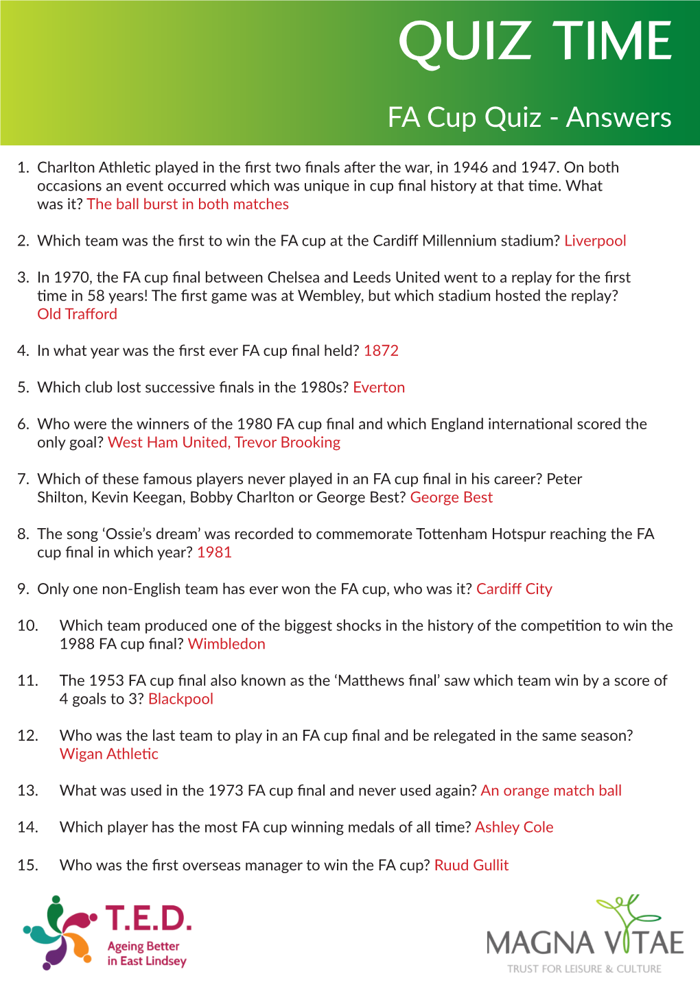 FA Cup Quiz Answers