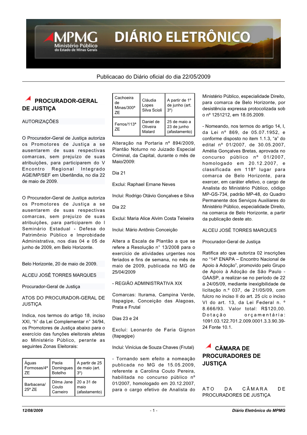 Publicacao Do Diário Oficial Do Dia 22/05/2009 PROCURADOR
