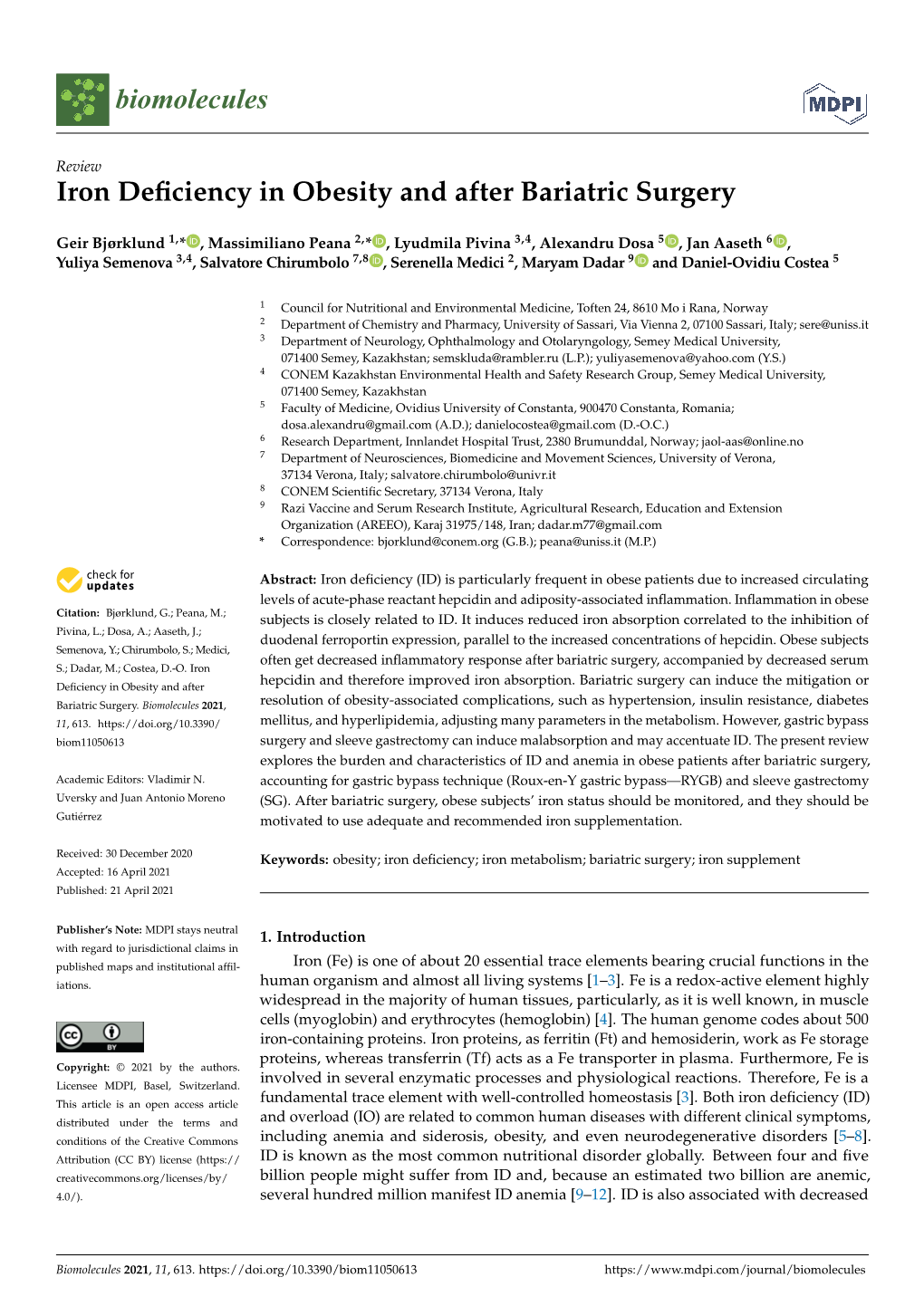 Iron Deficiency in Obesity and After Bariatric Surgery