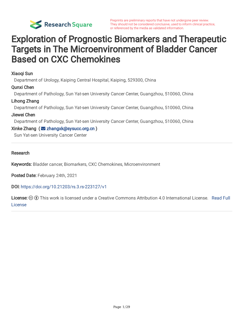 Exploration of Prognostic Biomarkers and Therapeutic Targets in the Microenvironment of Bladder Cancer Based on CXC Chemokines