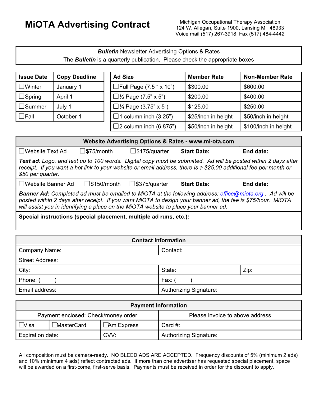 Miota Advertising Contract