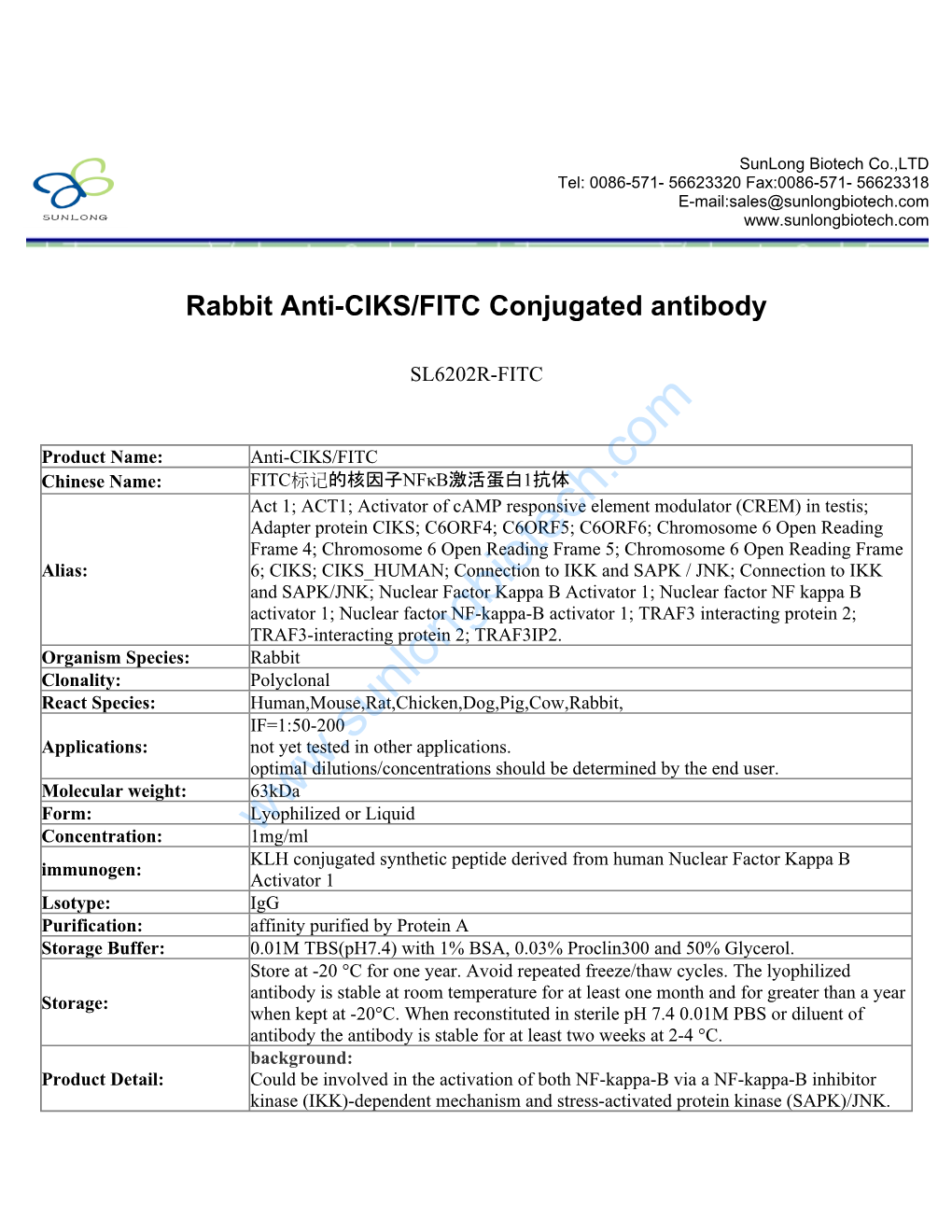 Rabbit Anti-CIKS/FITC Conjugated Antibody