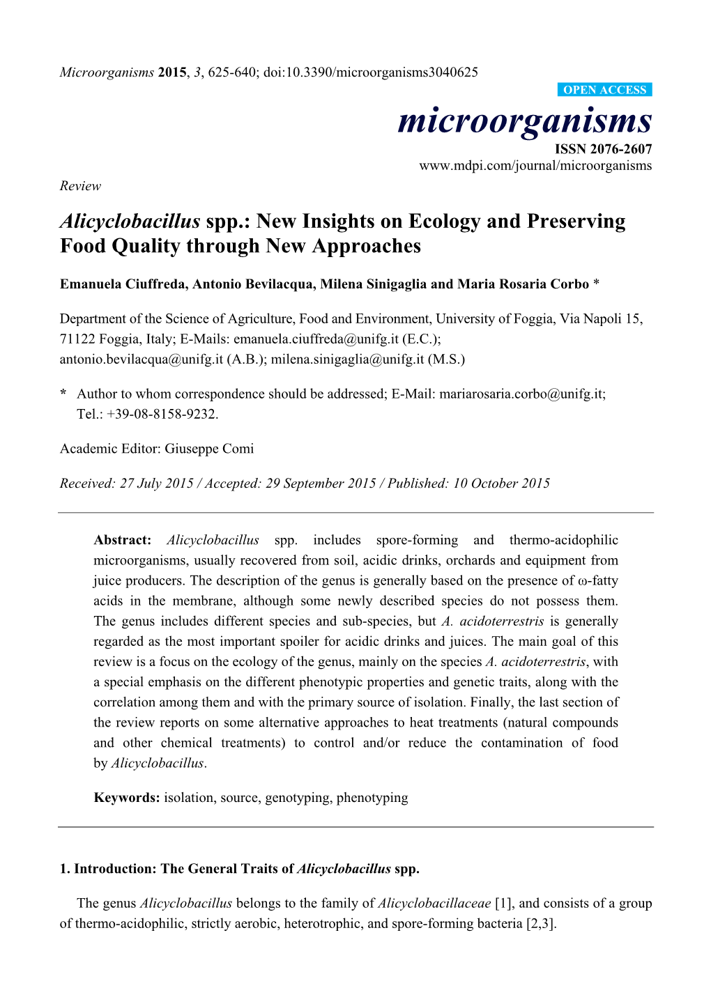 Alicyclobacillus Spp.: New Insights on Ecology and Preserving Food Quality Through New Approaches