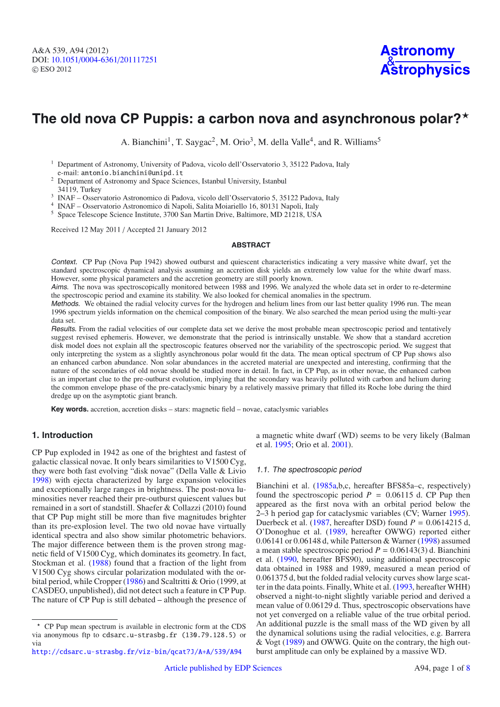 The Old Nova CP Puppis: a Carbon Nova and Asynchronous Polar?⋆