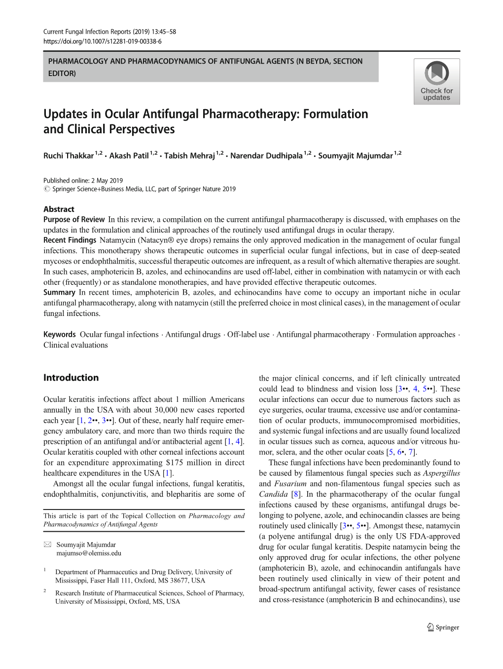 Updates in Ocular Antifungal Pharmacotherapy: Formulation and Clinical Perspectives