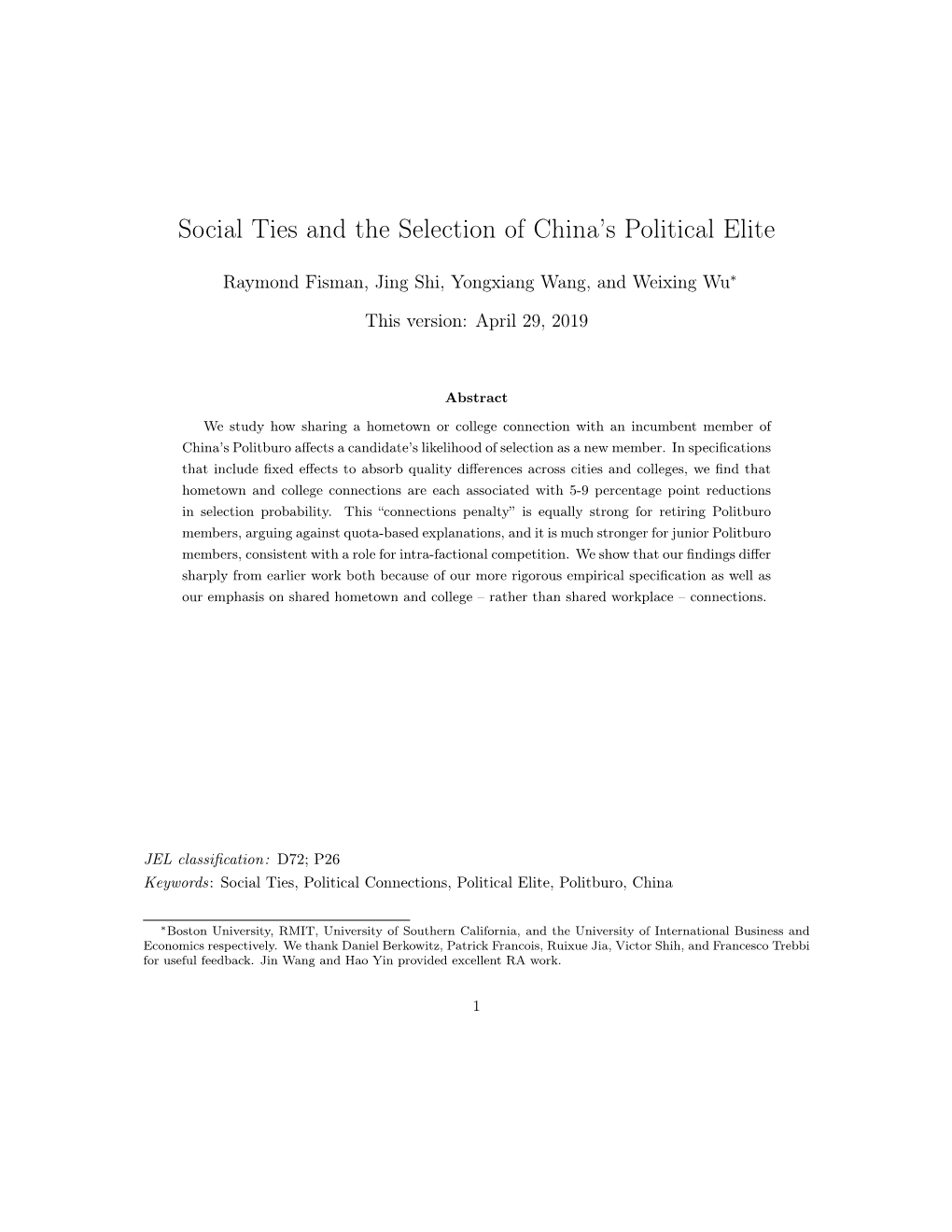 Social Ties and the Selection of China's Political Elite