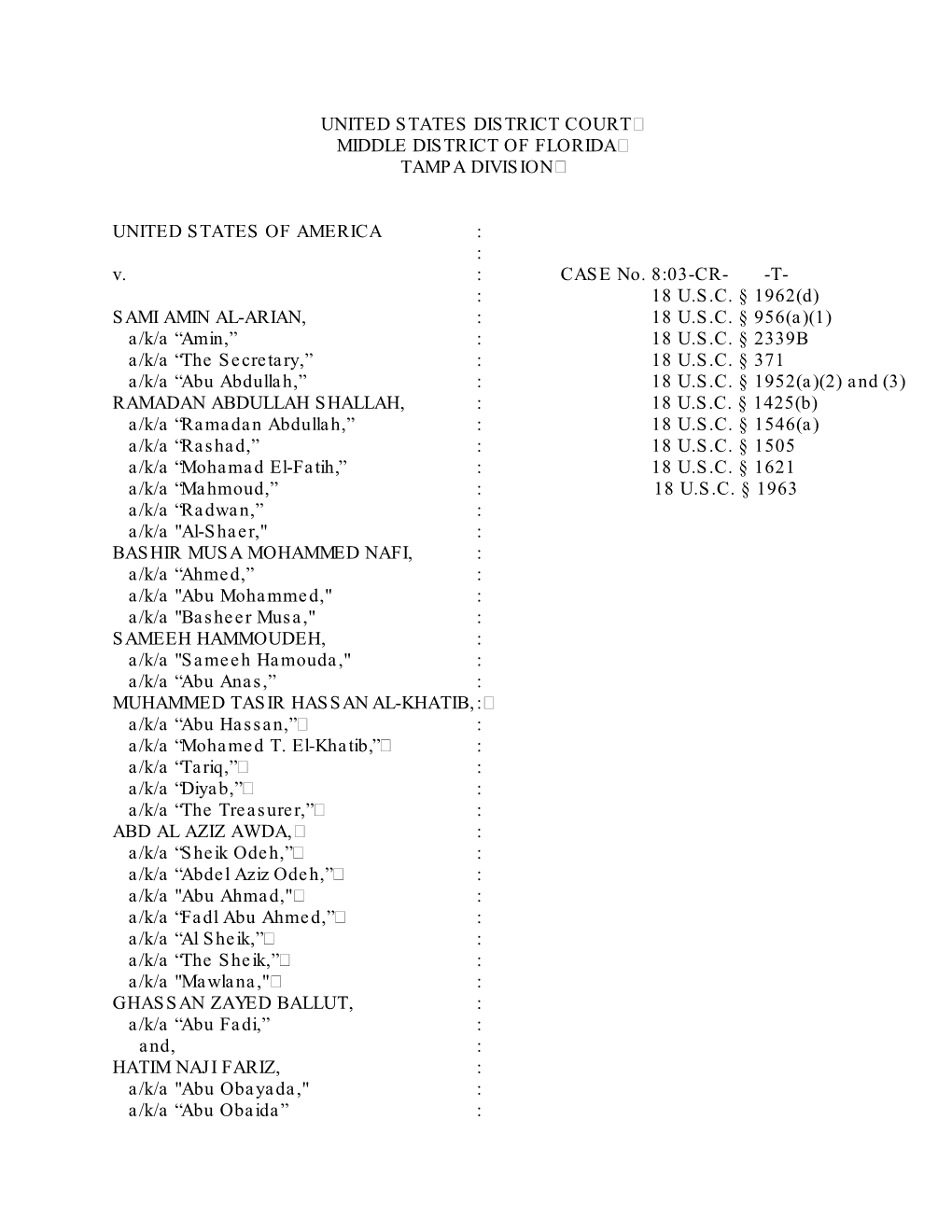 Indictment of Al-Arian