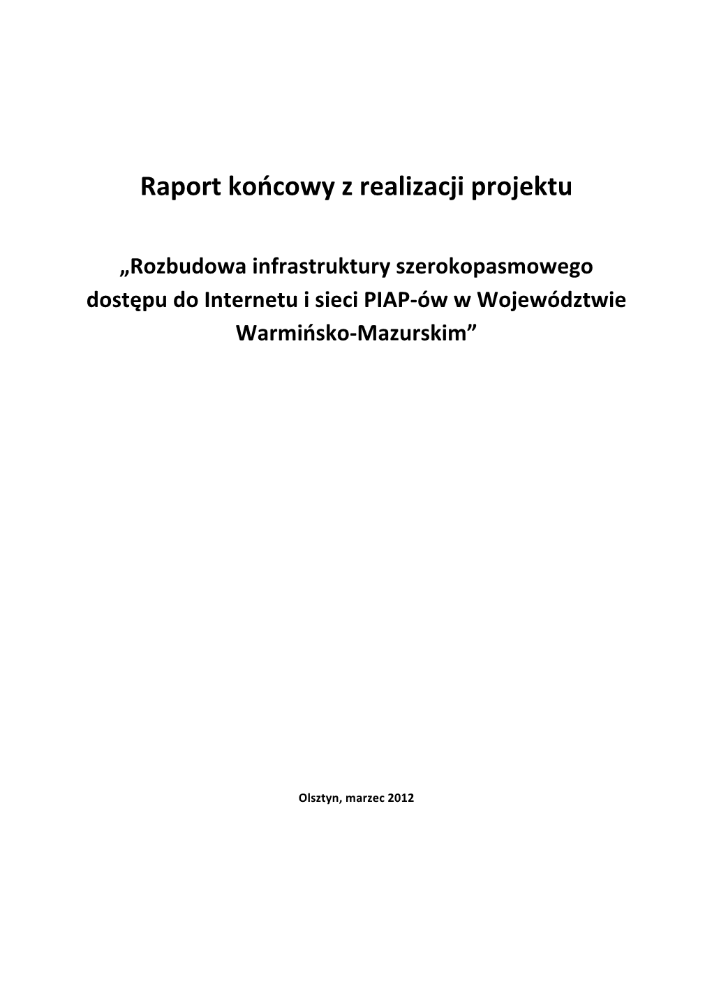 Raport Końcowy Z Realizacji Projektu