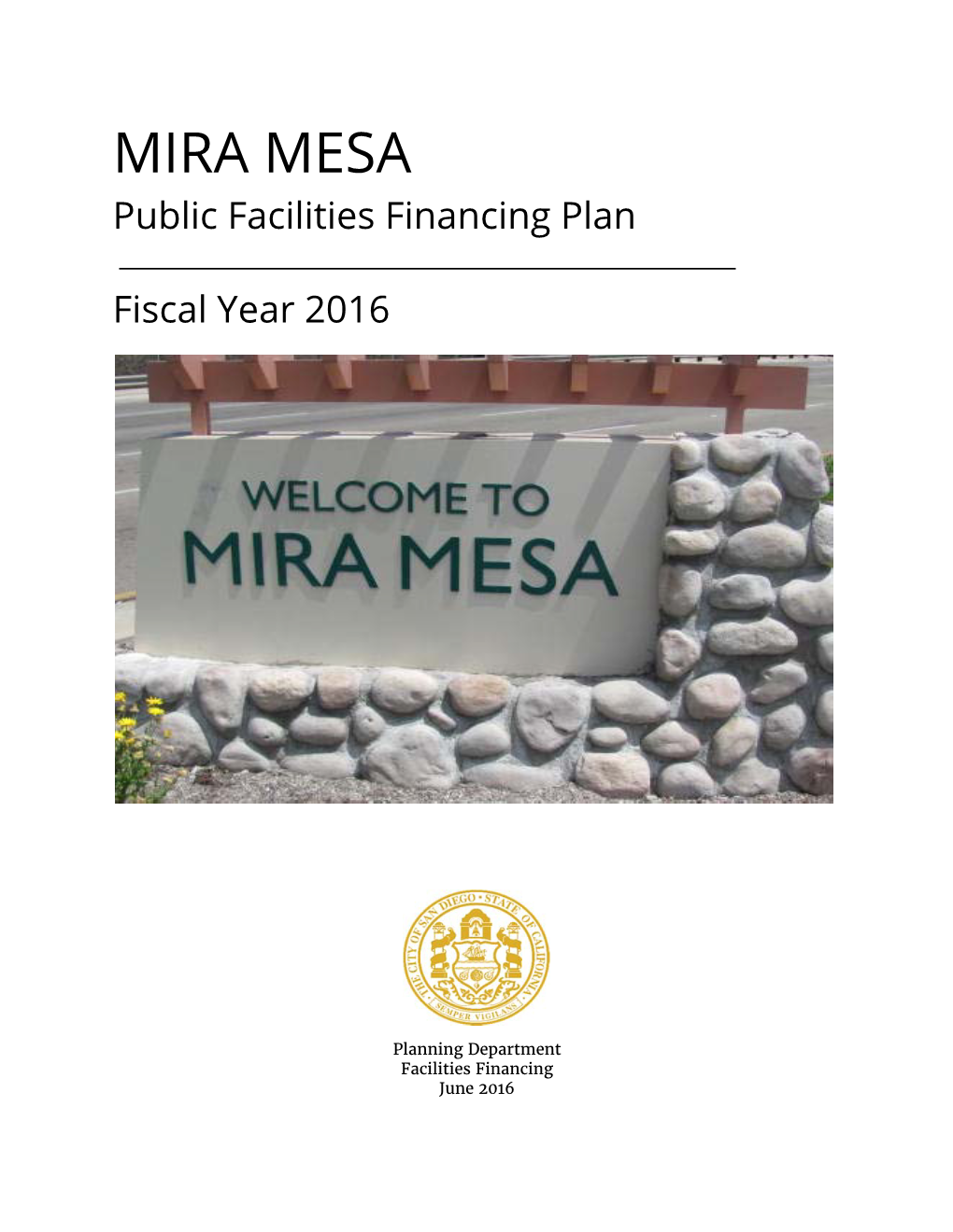 MIRA MESA Public Facilities Financing Plan