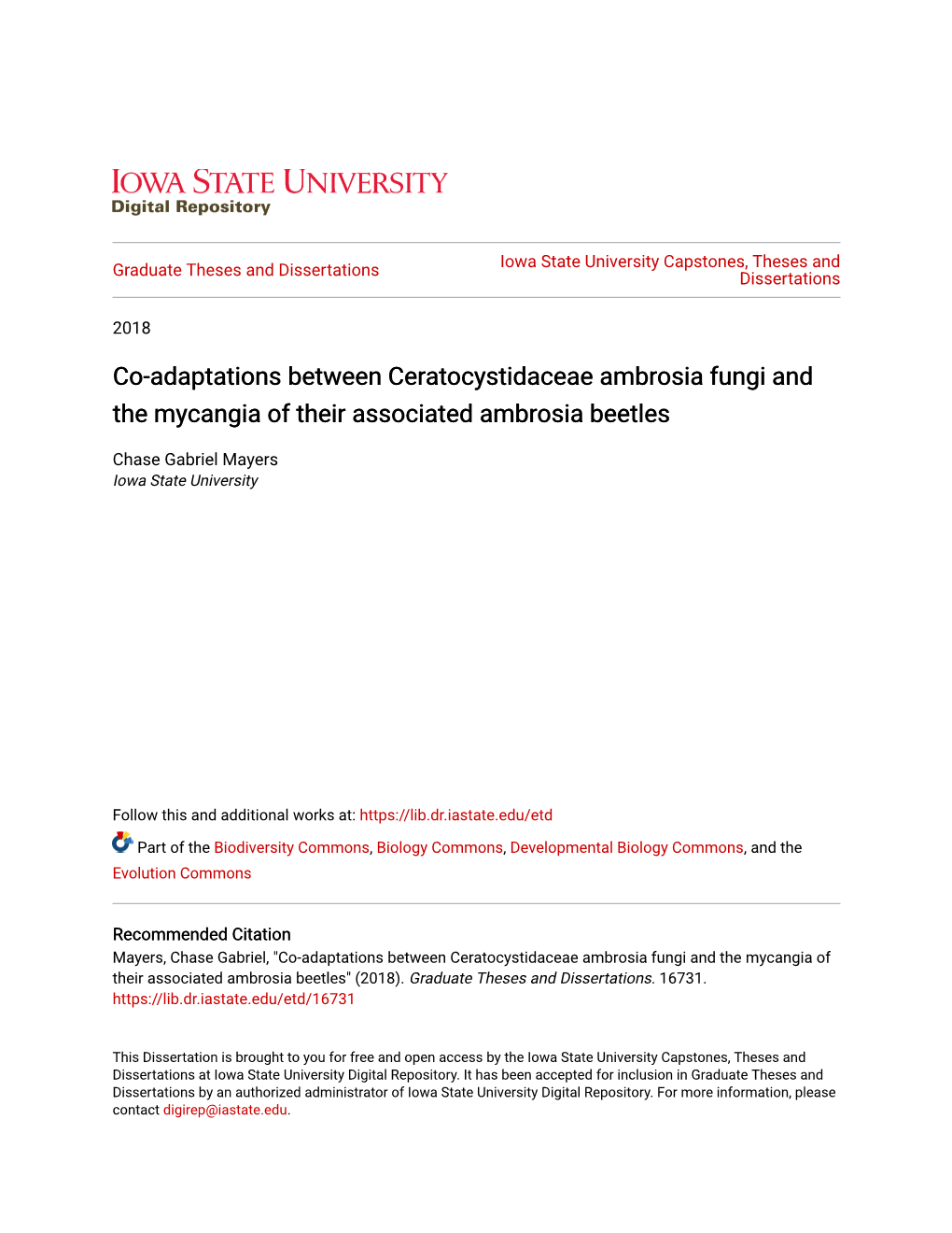 Co-Adaptations Between Ceratocystidaceae Ambrosia Fungi and the Mycangia of Their Associated Ambrosia Beetles