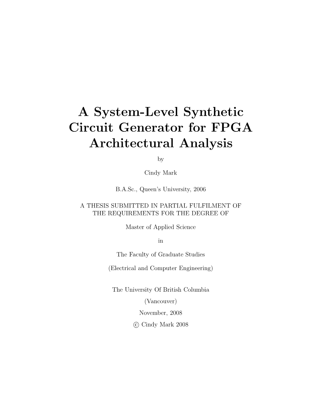 A System-Level Synthetic Circuit Generator for FPGA Architectural Analysis