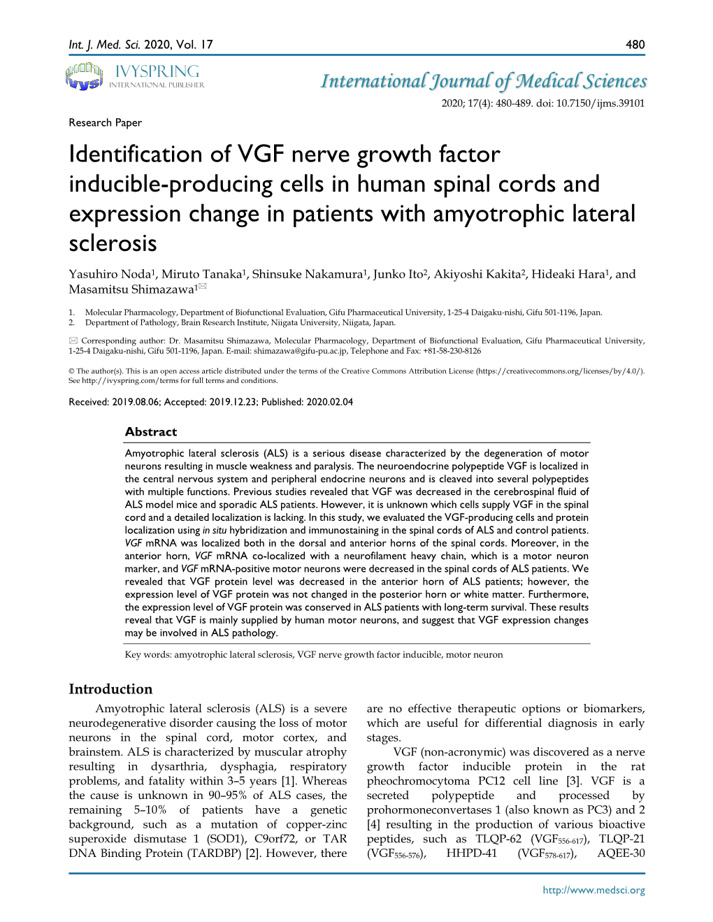 Identification of VGF Nerve Growth Factor Inducible-Producing Cells In