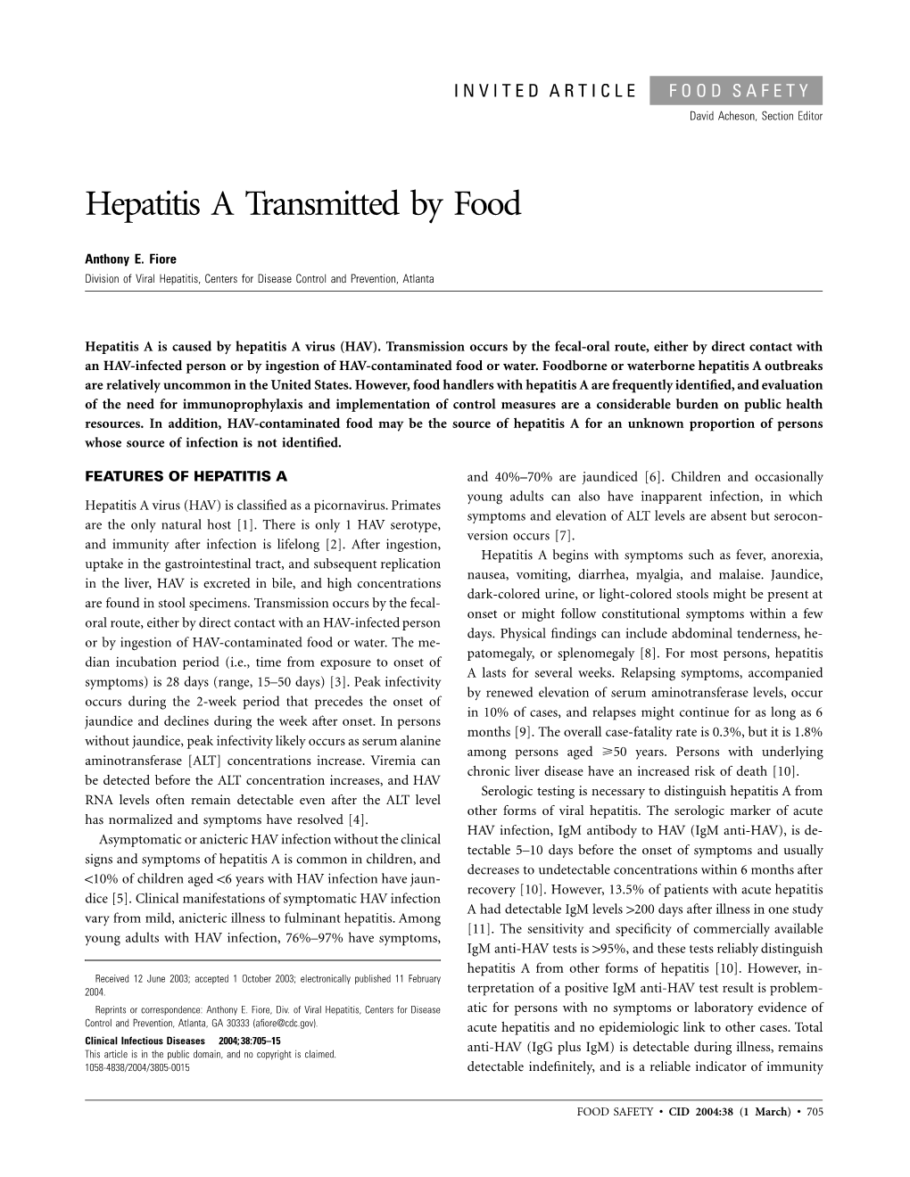 Hepatitis a Transmitted by Food