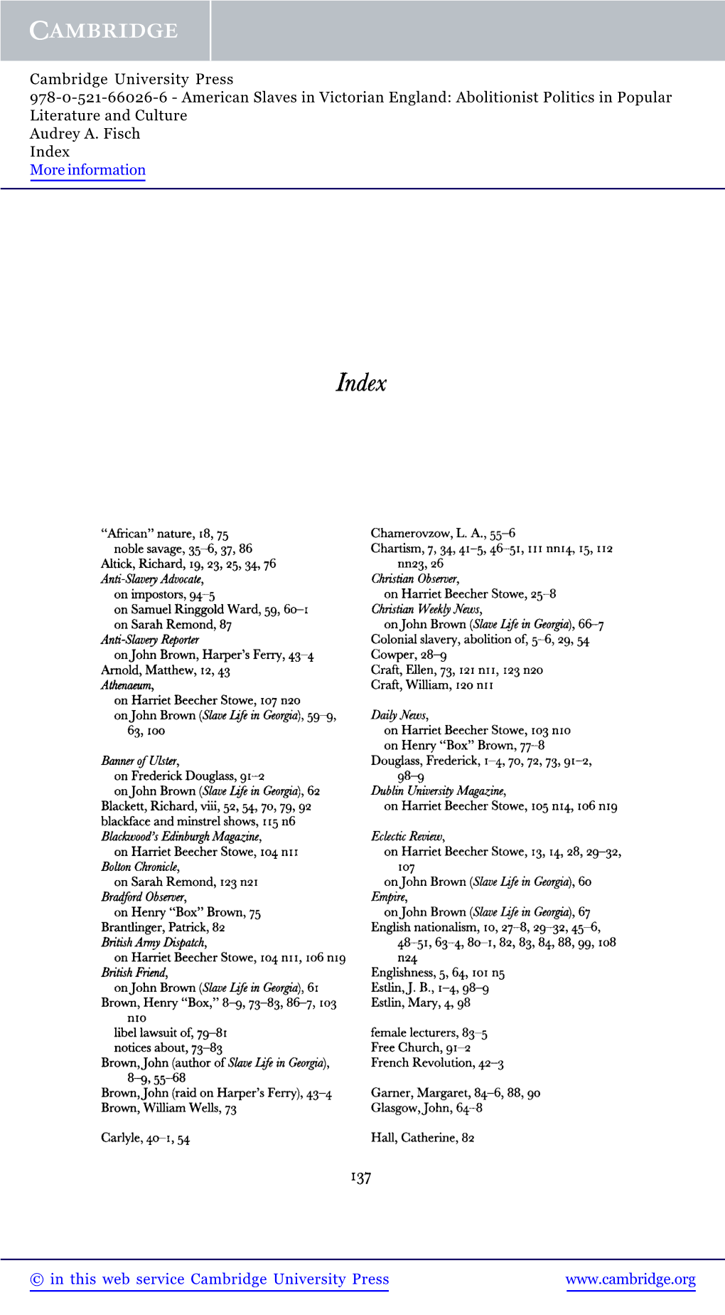 American Slaves in Victorian England: Abolitionist Politics in Popular Literature and Culture Audrey A