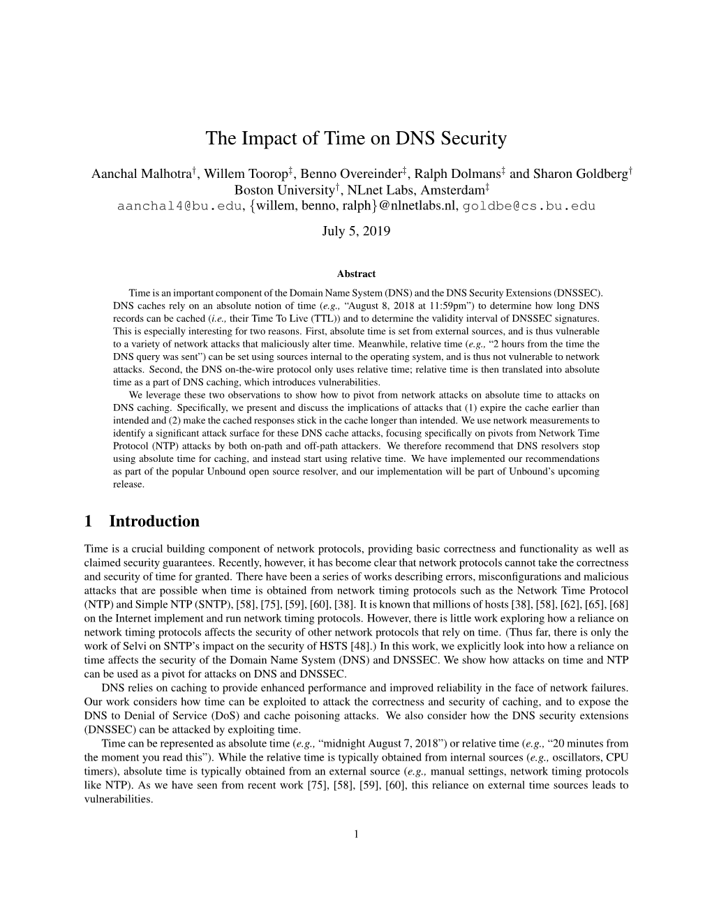 The Impact of Time on DNS Security