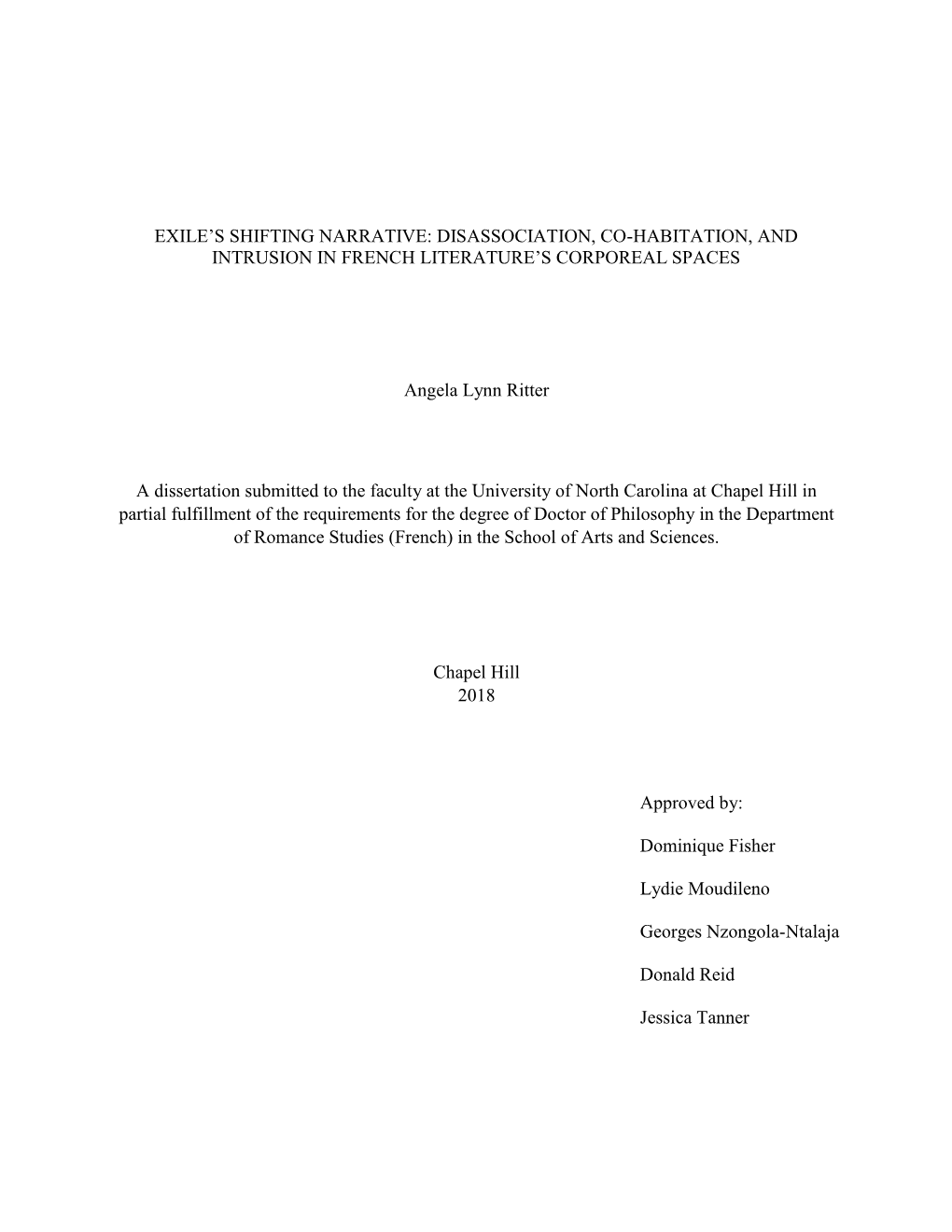 Disassociation, Co-Habitation, and Intrusion in French Literature’S Corporeal Spaces