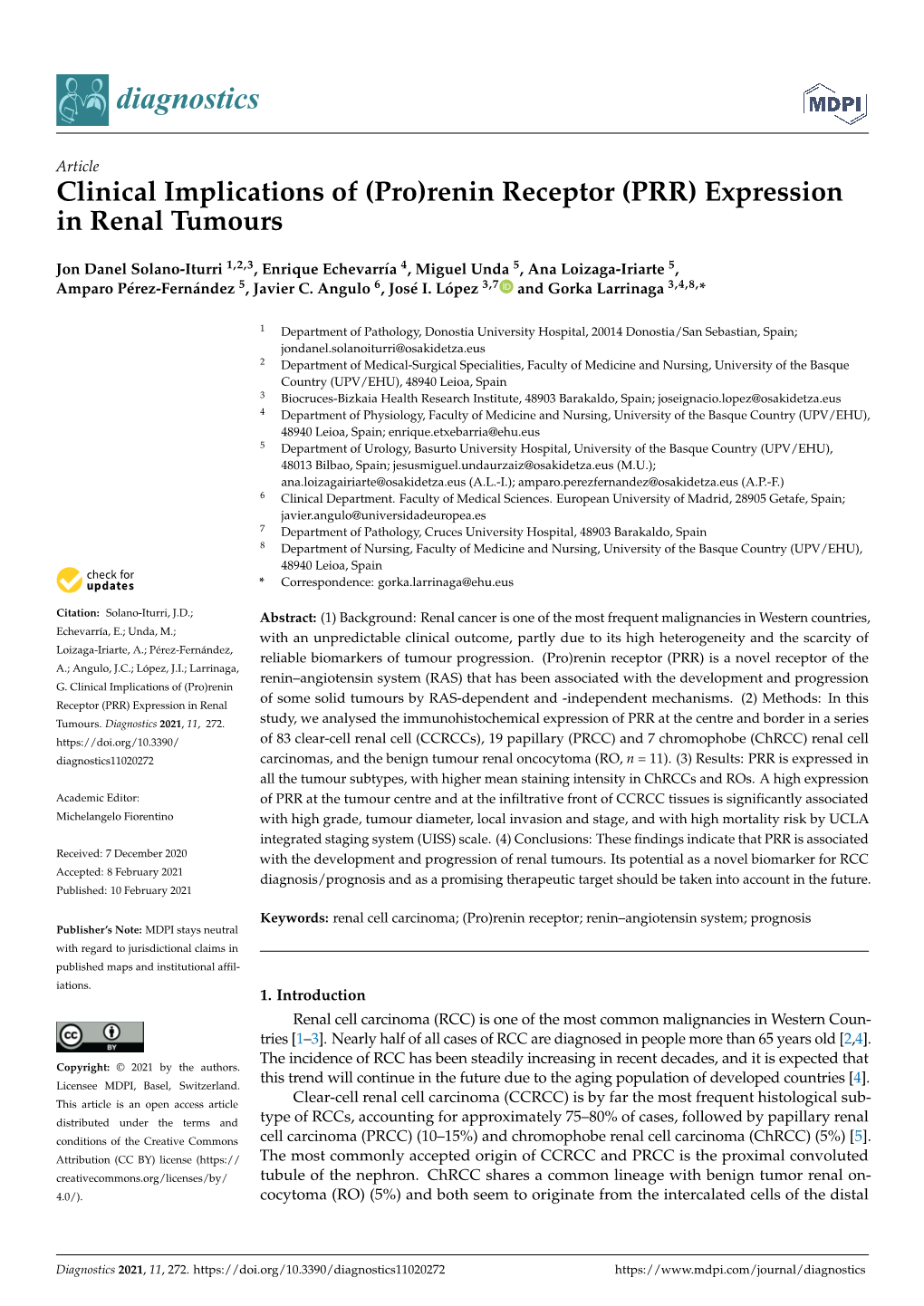 (Pro)Renin Receptor (PRR) Expression in Renal Tumours