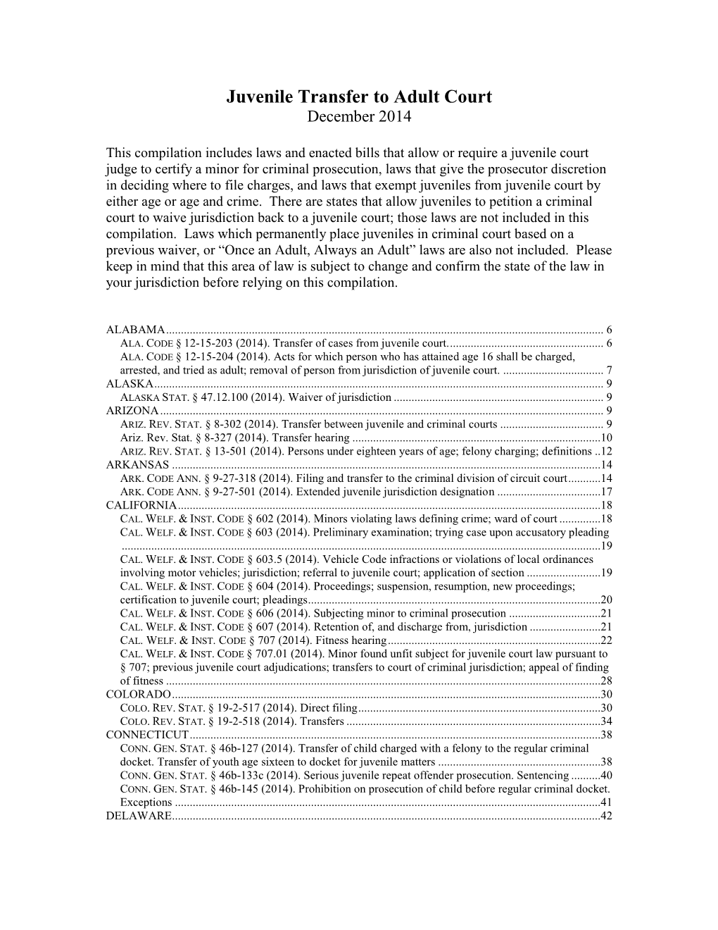 Juvenile Transfer to Adult Court December 2014