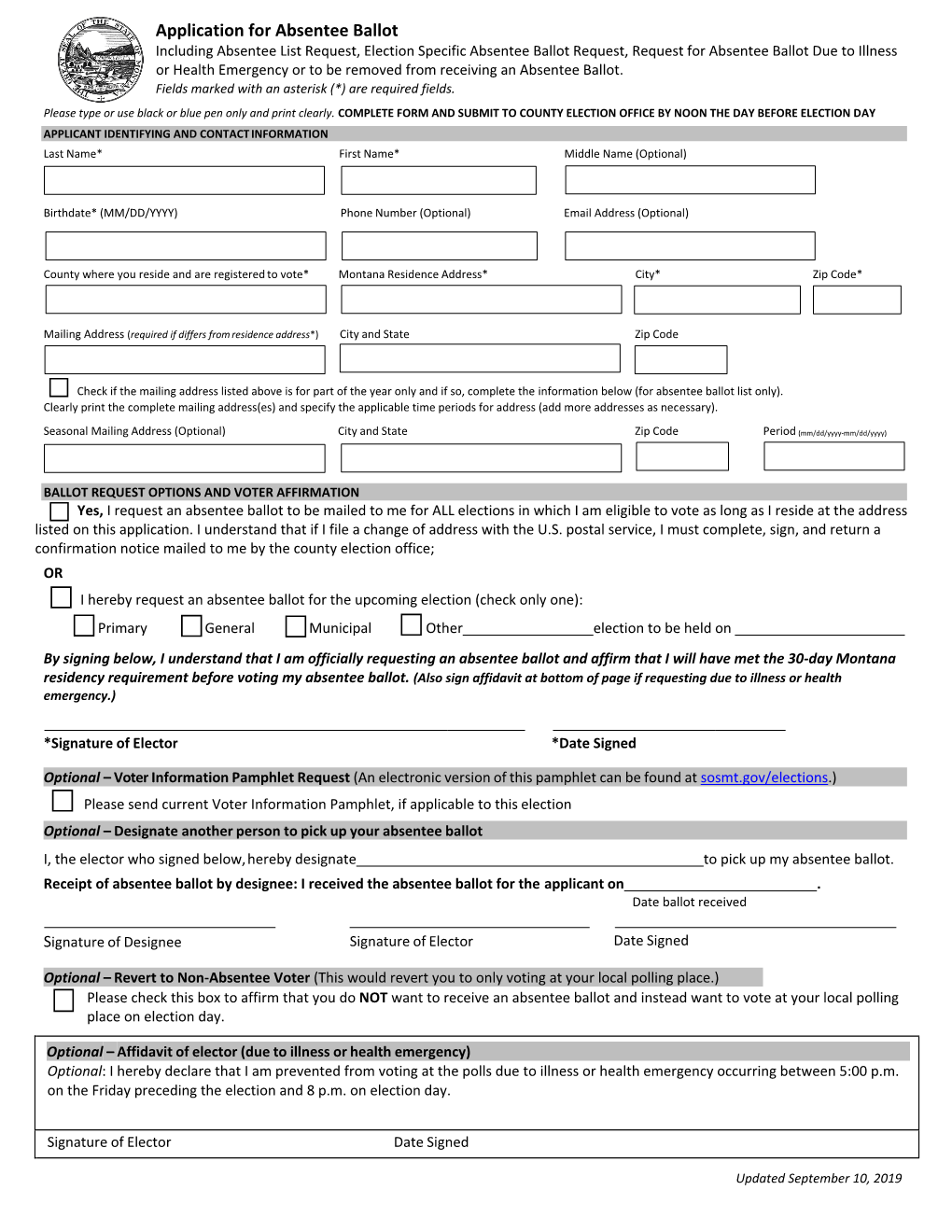 Application for Absentee Ballot