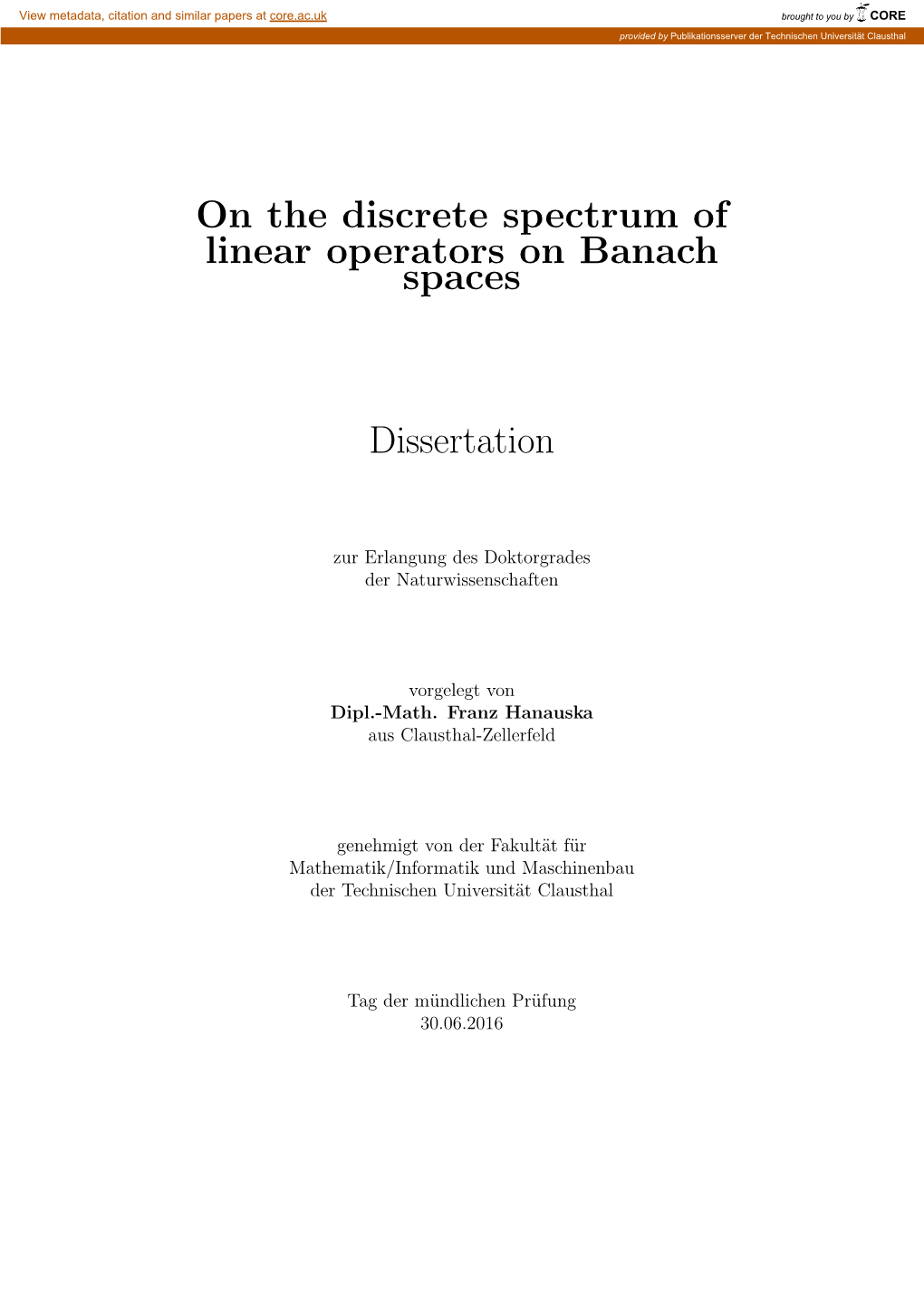 On the Discrete Spectrum of Linear Operators on Banach Spaces