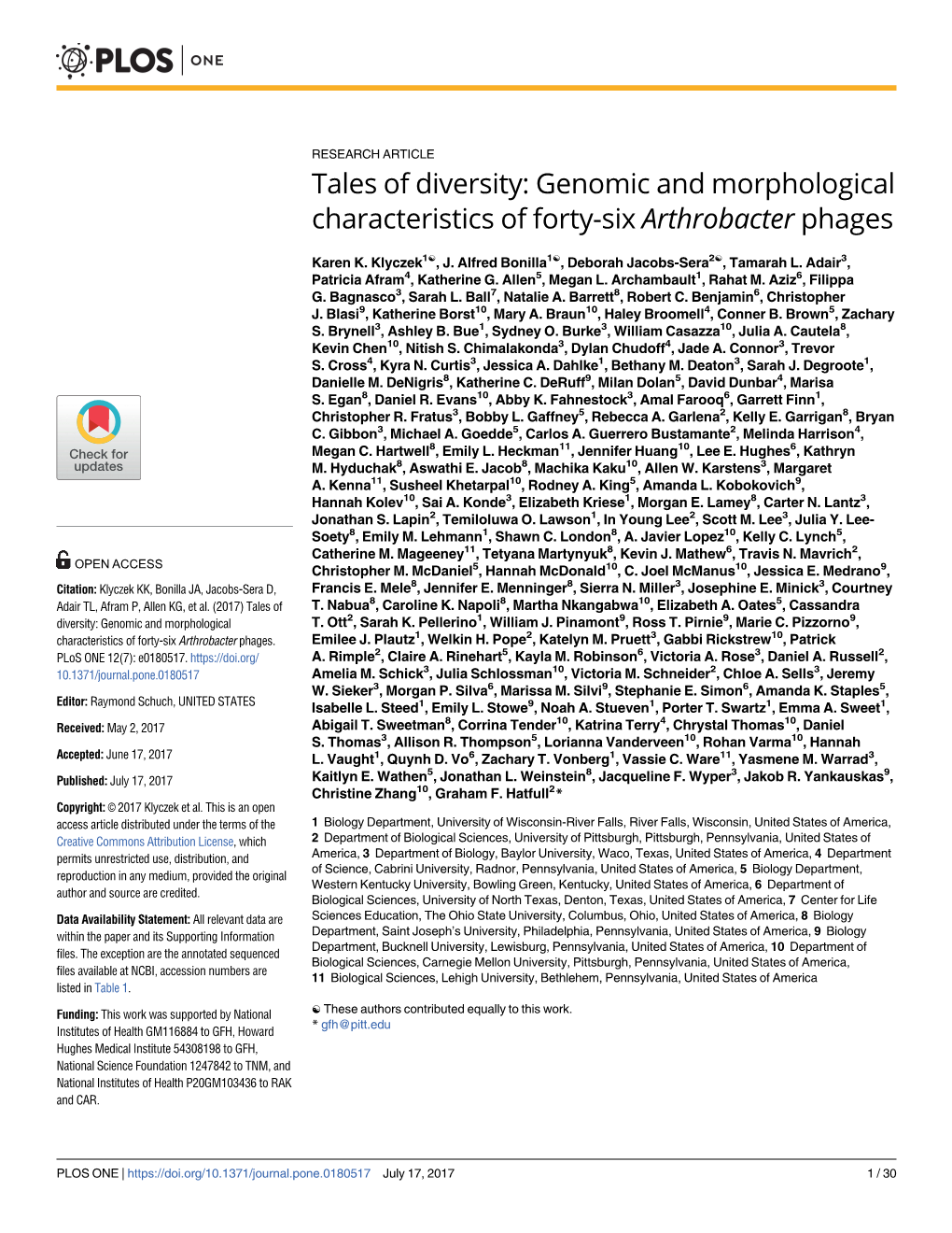 Tales of Diversity: Genomic and Morphological Characteristics of Forty-Six Arthrobacter Phages