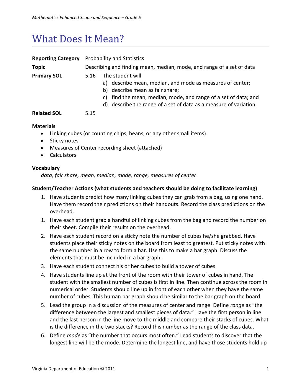 Mathematics Enhanced Scope and Sequence Grade 5