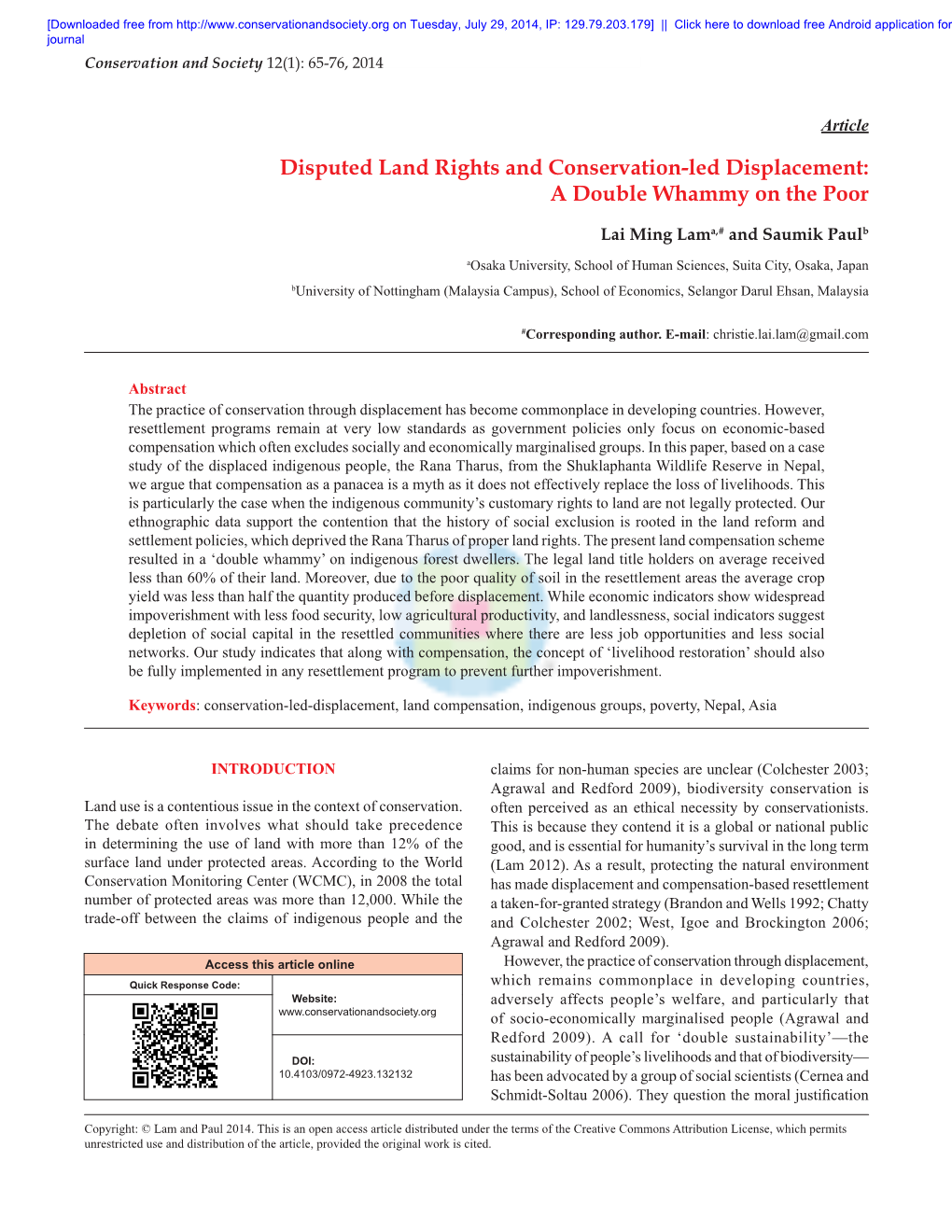 Disputed Land Rights and Conservation-Led Displacement: a Double Whammy on the Poor