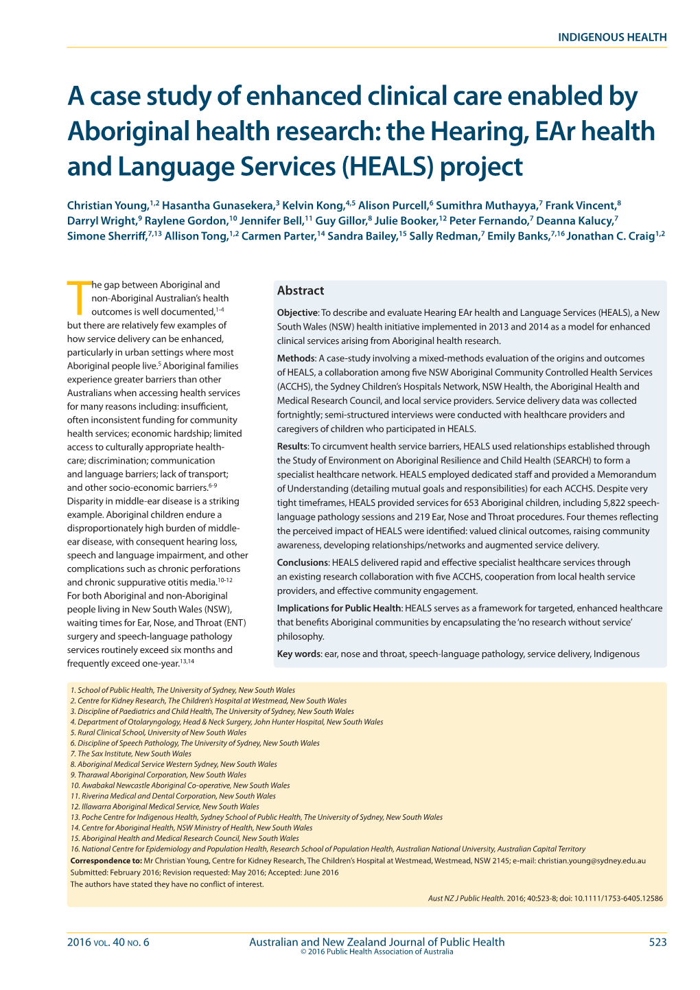 The Hearing, Ear Health and Language Services (HEALS) Project