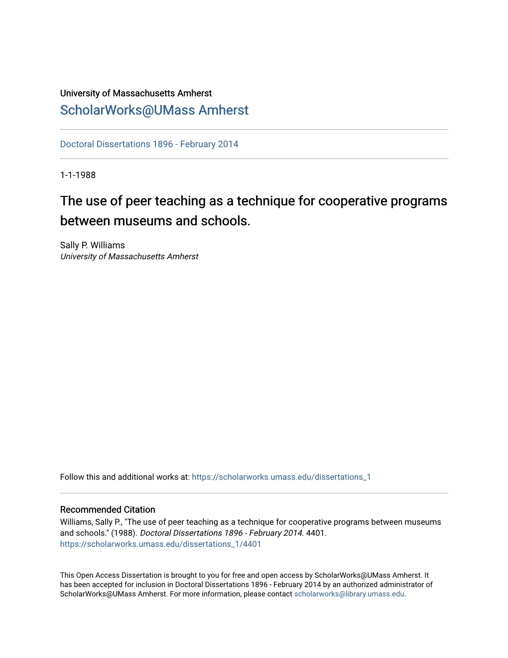 The Use of Peer Teaching As a Technique for Cooperative Programs Between Museums and Schools