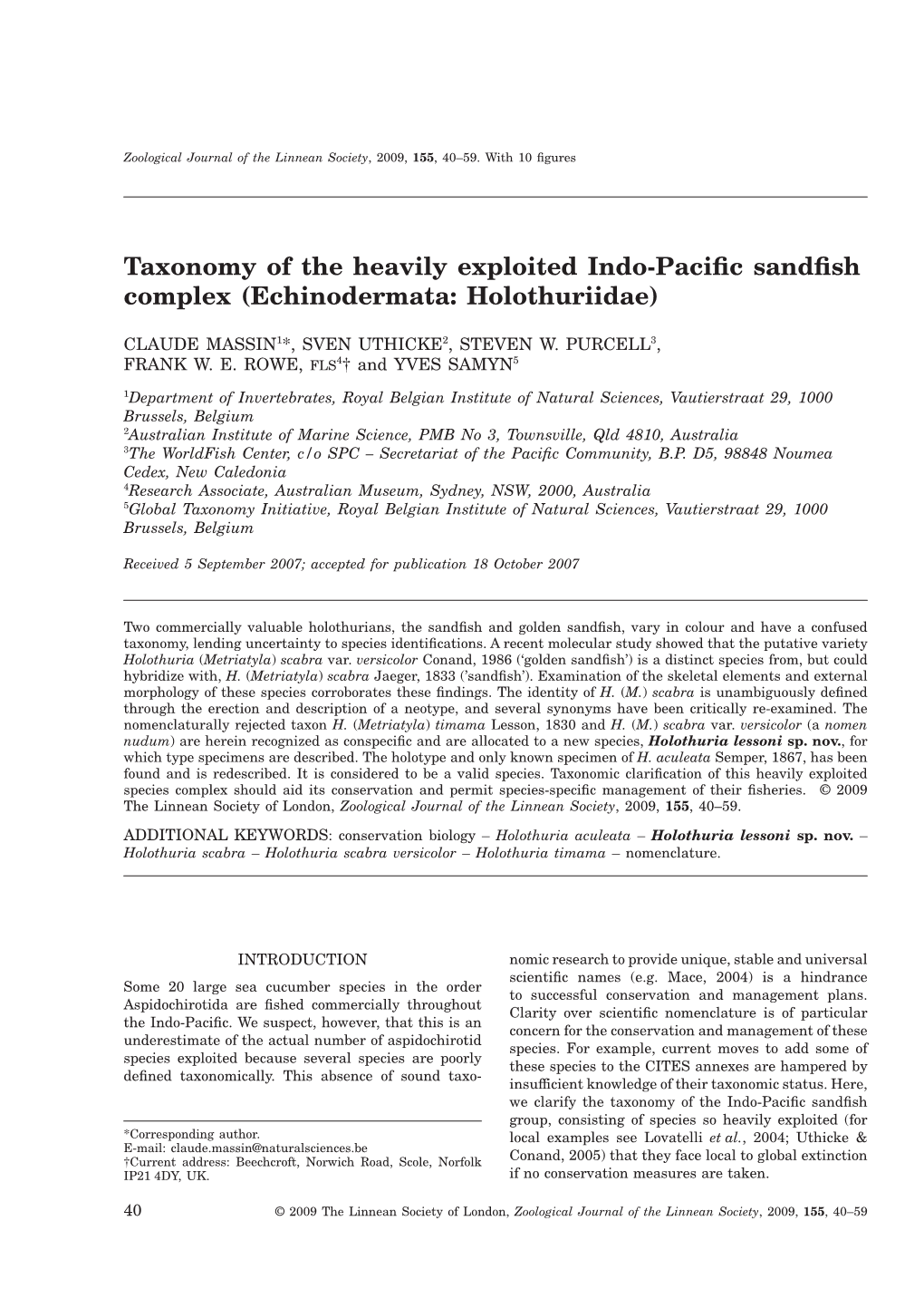 Taxonomy of the Heavily Exploited Indo-Pacific Sandfish