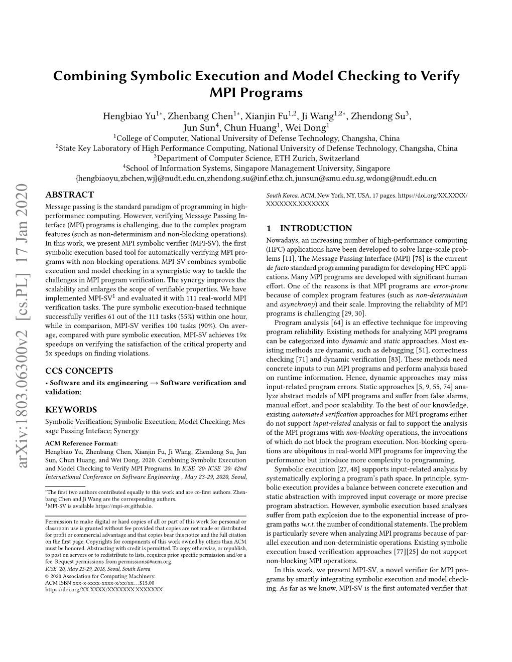 Combining Symbolic Execution and Model Checking to Verify MPI Programs