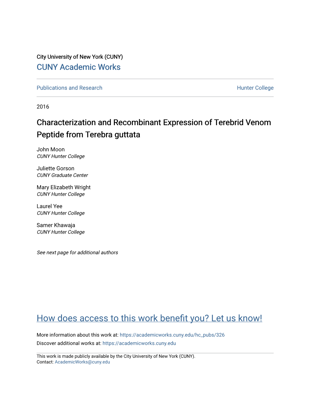 Characterization and Recombinant Expression of Terebrid Venom Peptide from Terebra Guttata