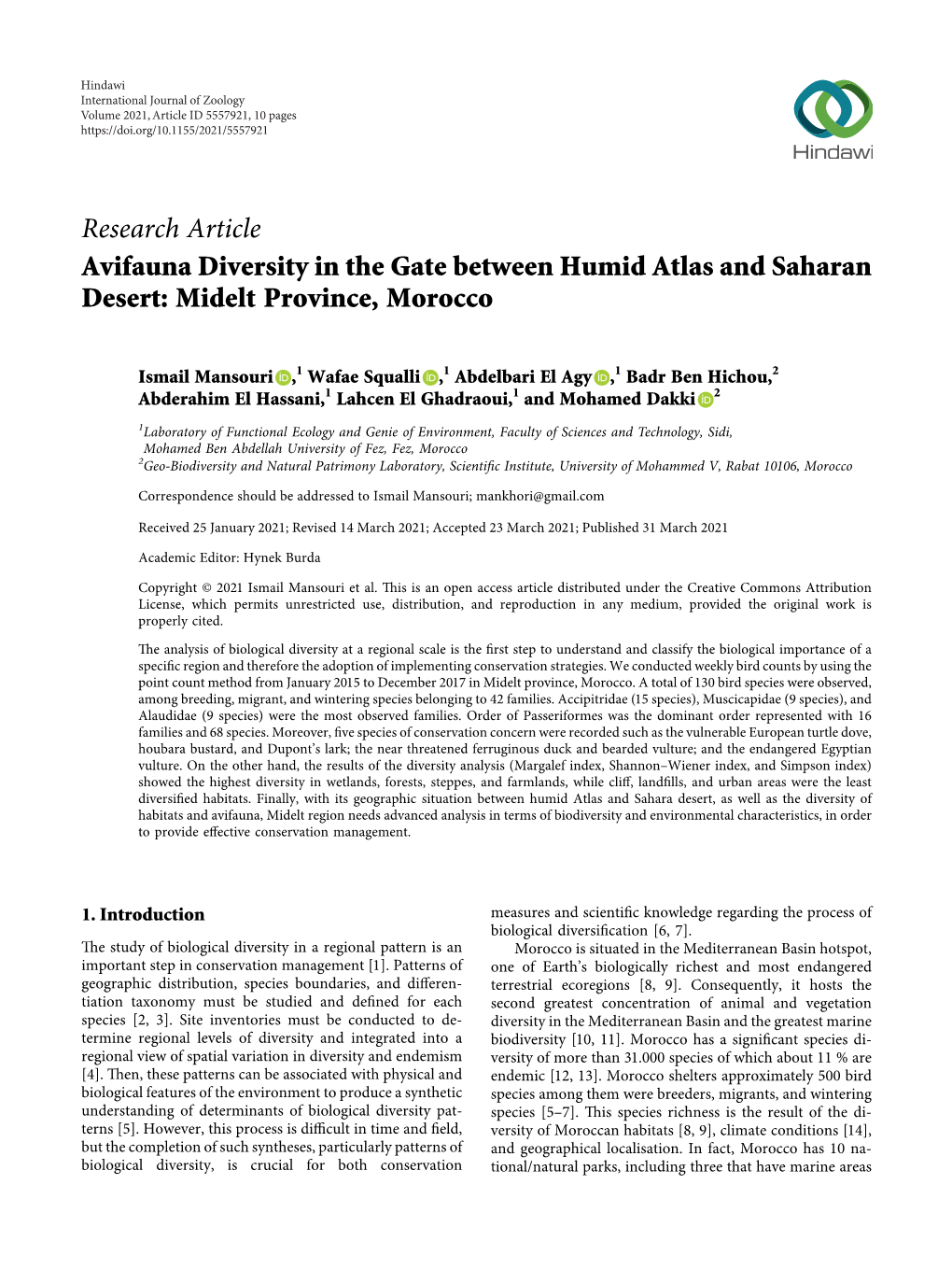 Avifauna Diversity in the Gate Between Humid Atlas and Saharan Desert: Midelt Province, Morocco