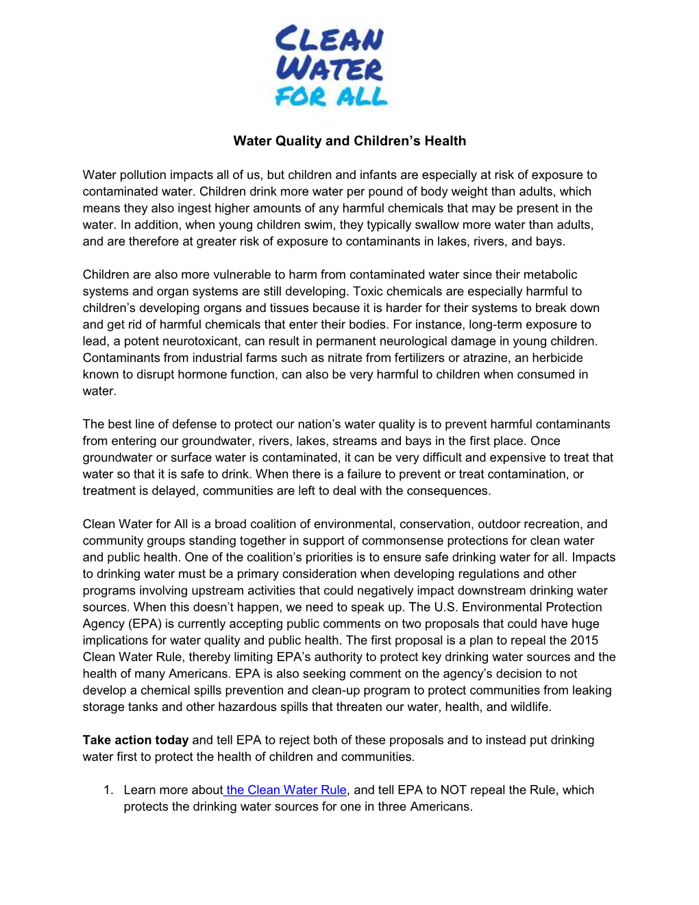 Water Quality and Children's Health