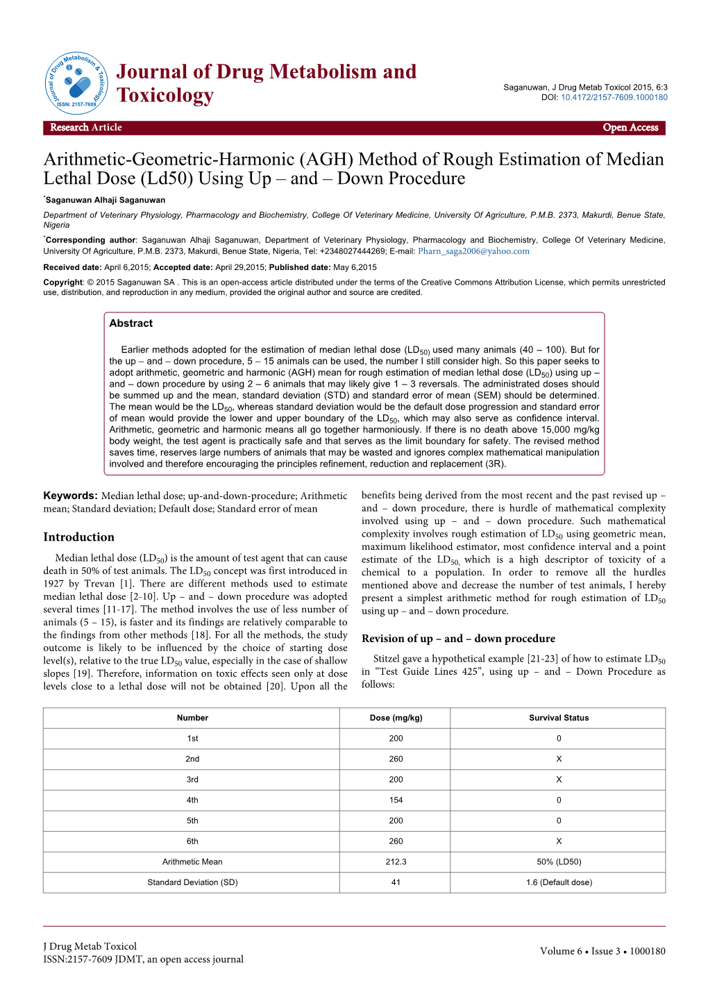 Method of Rough Estimation of Median Lethal Dose (Ld50)