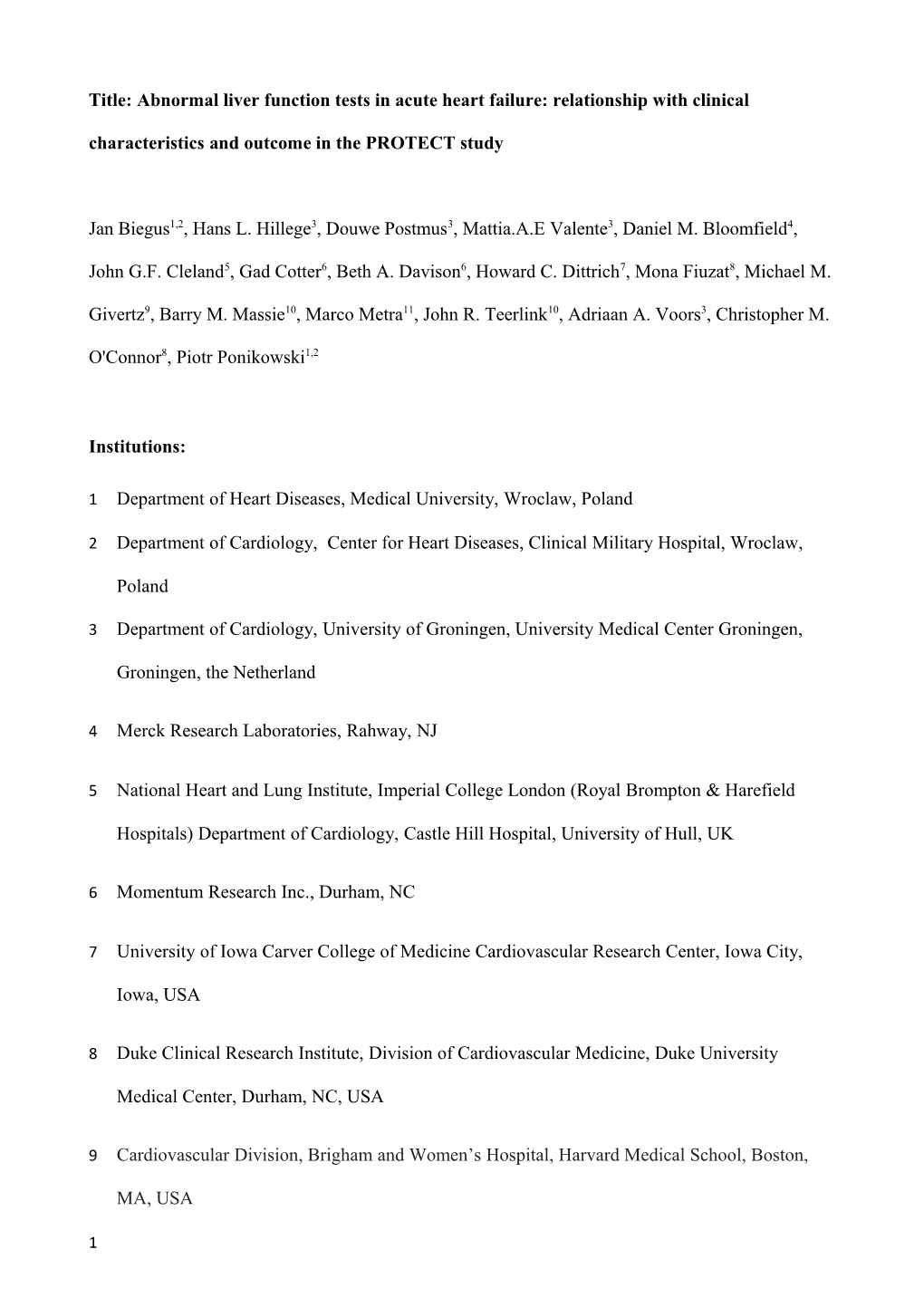 Title: Abnormal Liver Function Tests in Acute Heart Failure: Relationship with Clinical