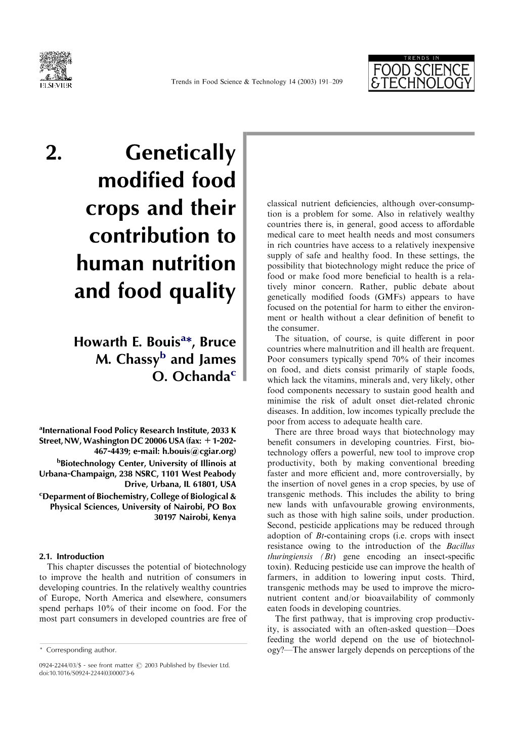 2. Genetically Modified Food Crops and Their Contribution to Human