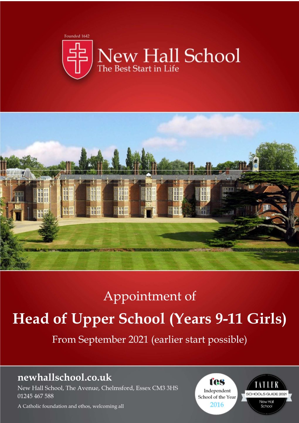 Head of Upper School (Years 9-11 Girls) from September 2021 (Earlier Start Possible)