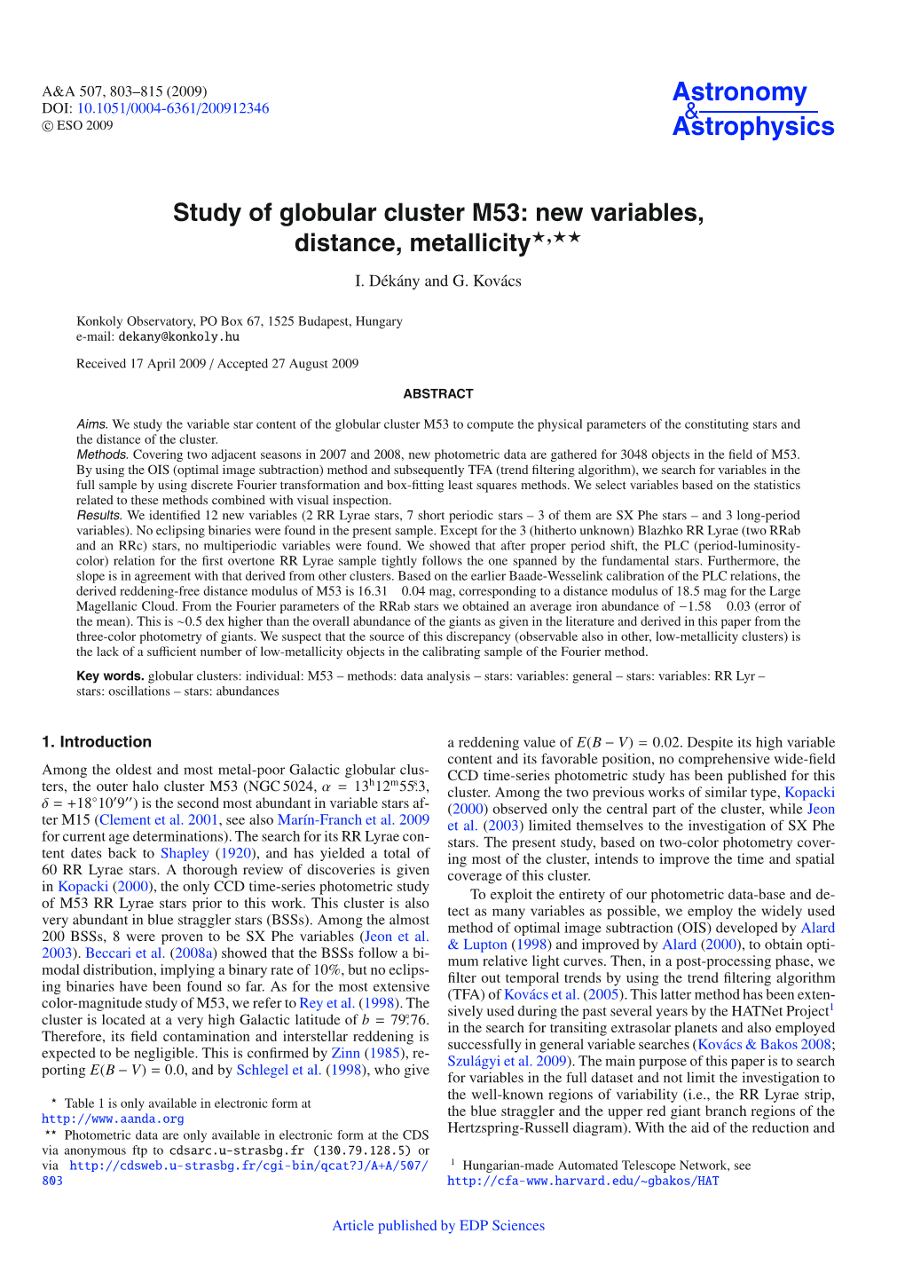 Study of Globular Cluster M53: New Variables, Distance, Metallicity�,