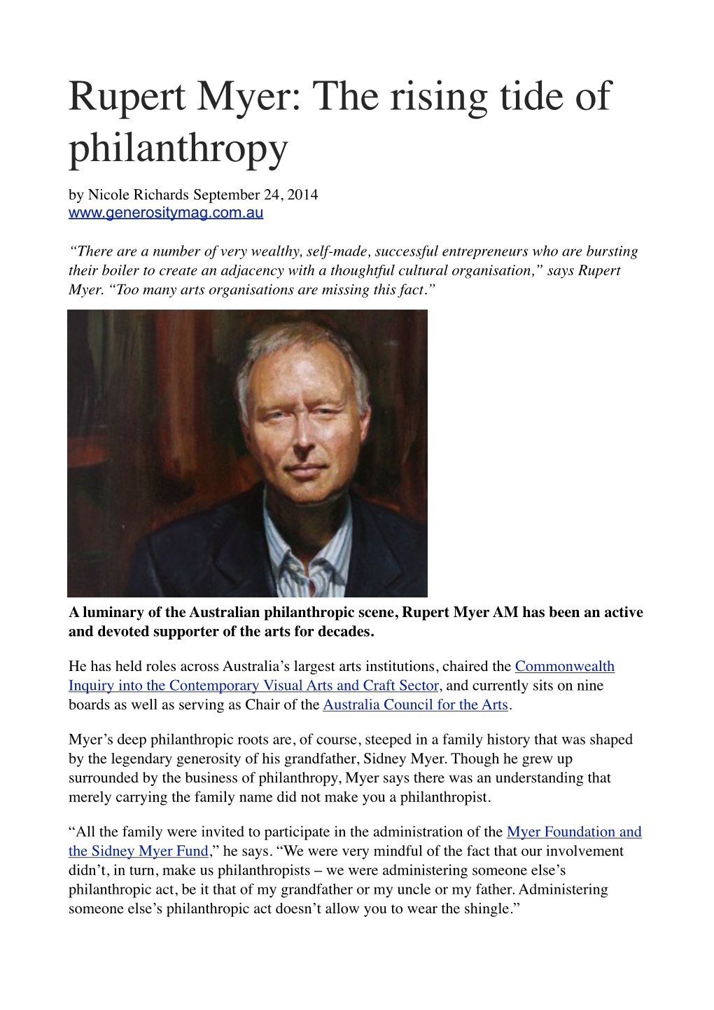 Rupert Myer: the Rising Tide of Philanthropy by Nicole Richards September 24, 2014