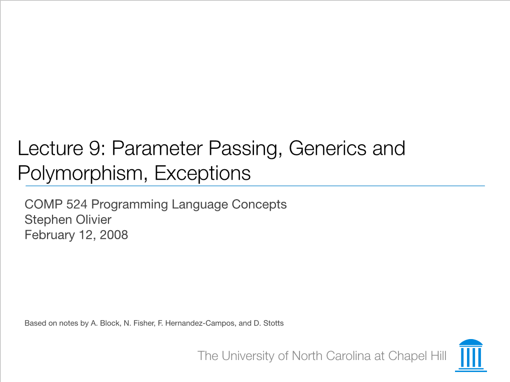 Parameter Passing, Generics, Exceptions