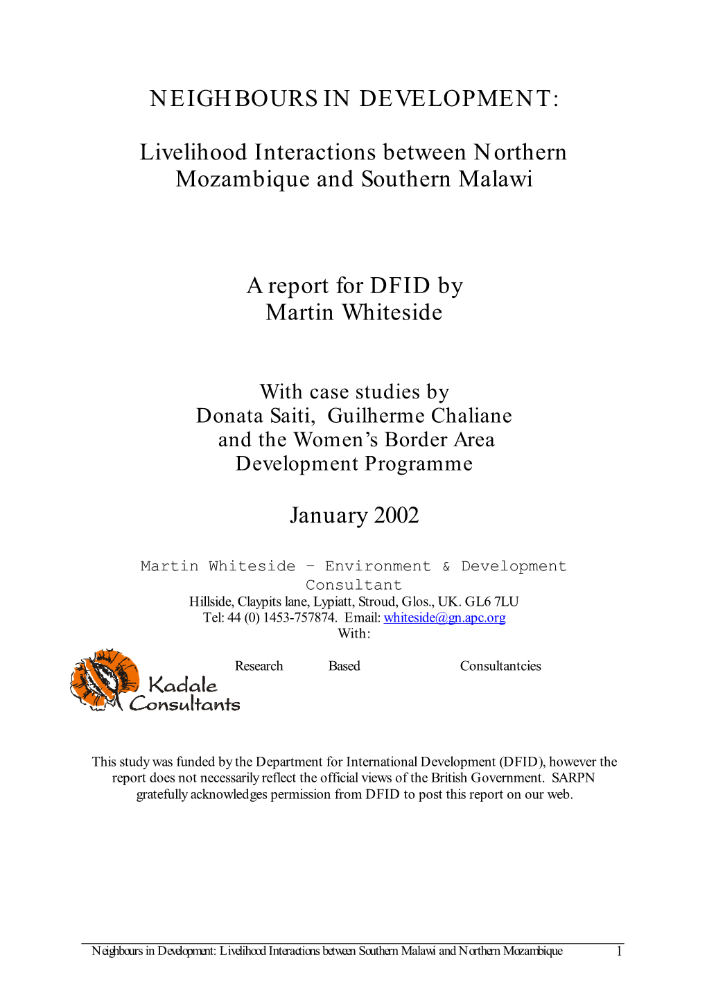 Livelihood Interactions Between Northern Mozambique and Southern Malawi