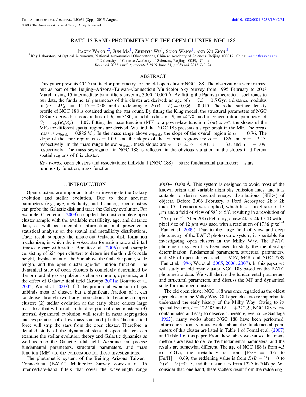 Batc 15 Band Photometry of the Open Cluster Ngc