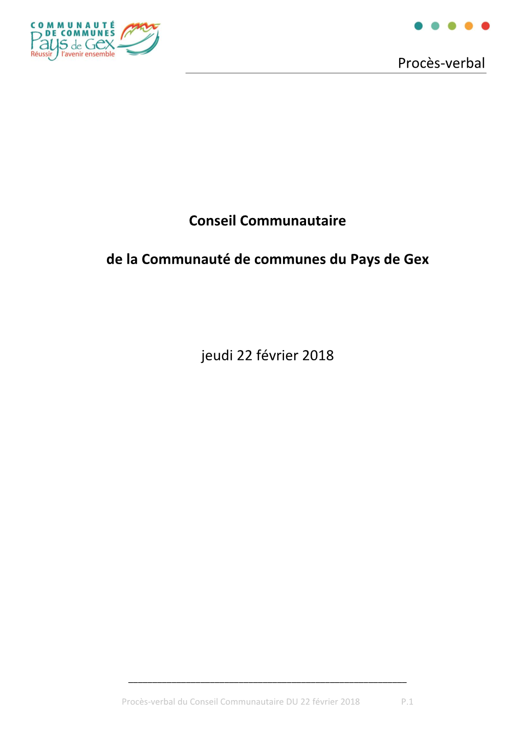 Procès-Verbal Conseil Communautaire De La Communauté