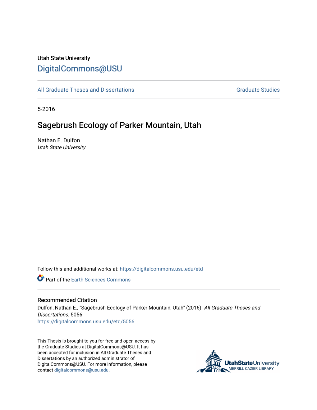 Sagebrush Ecology of Parker Mountain, Utah